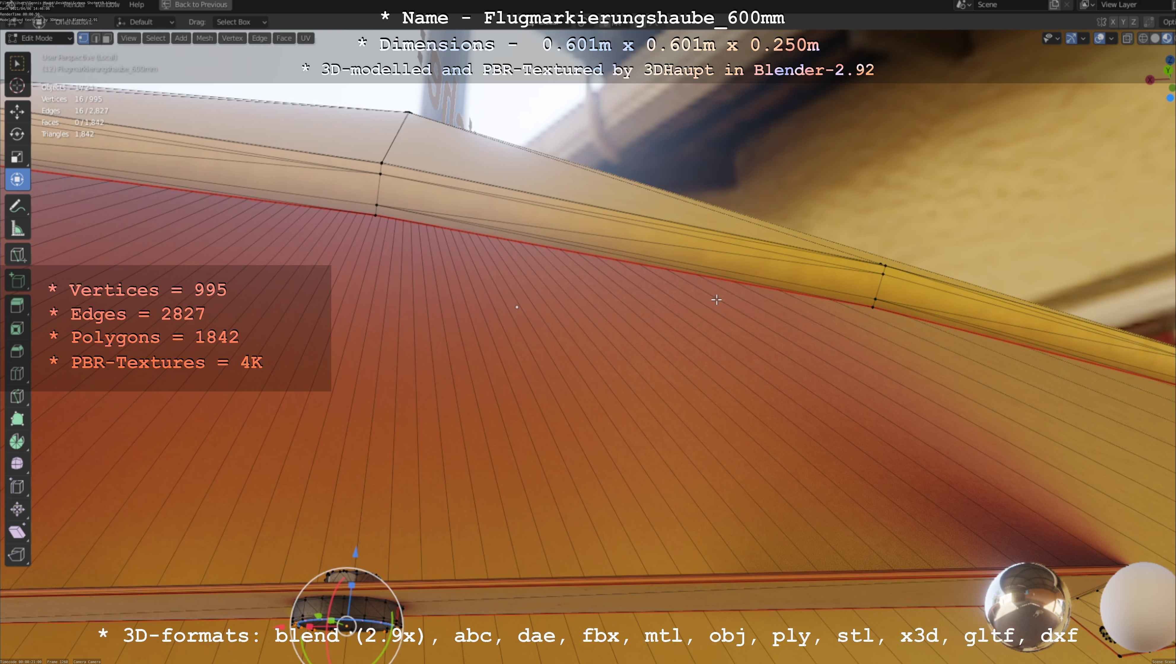 Flugmarkierungshaube 600mm Low-poly 3D model_81