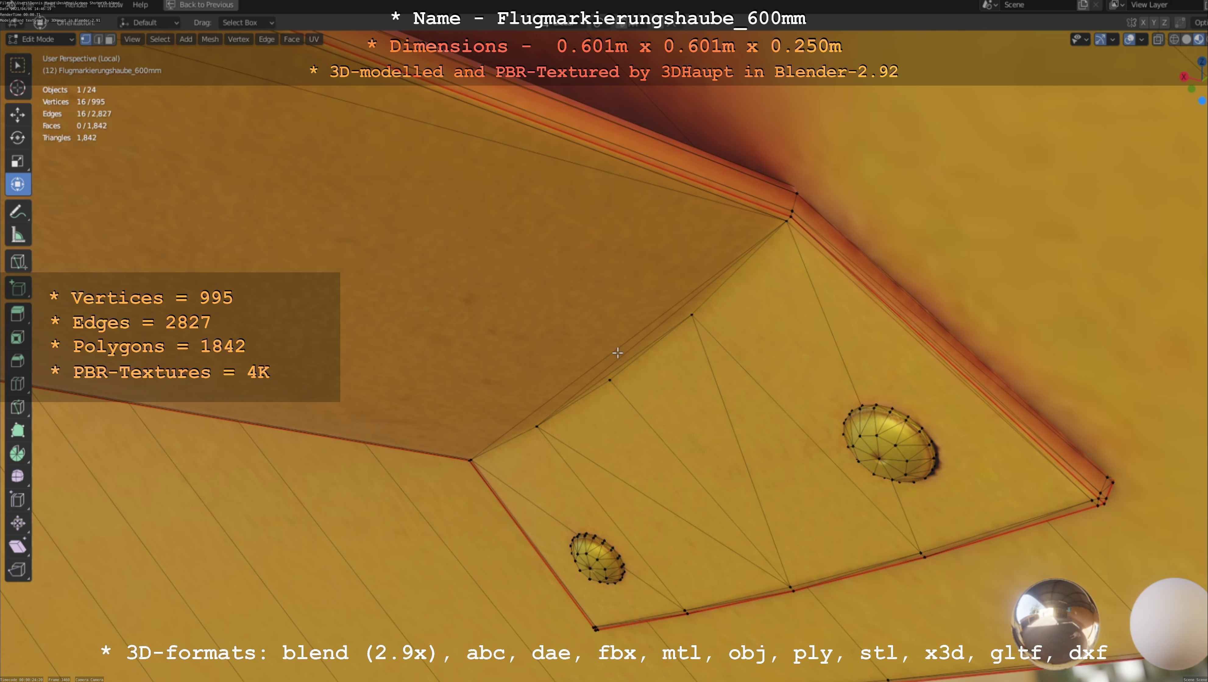 Flugmarkierungshaube 600mm Low-poly 3D model_90