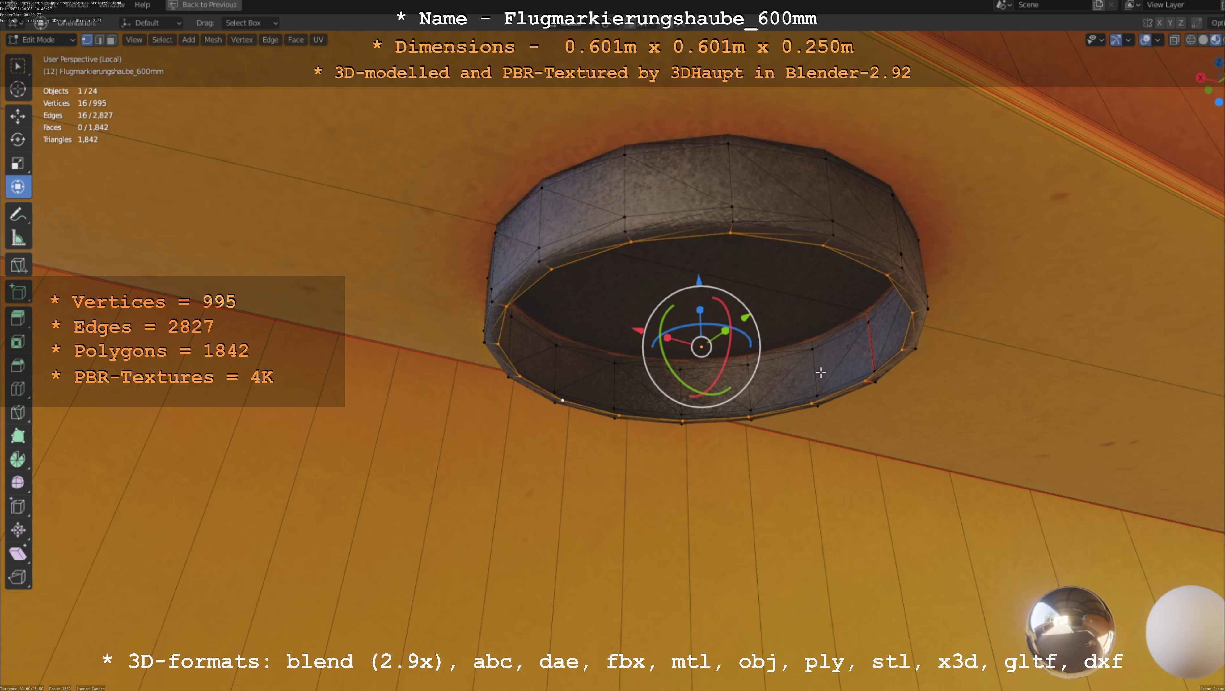 Flugmarkierungshaube 600mm Low-poly 3D model_7