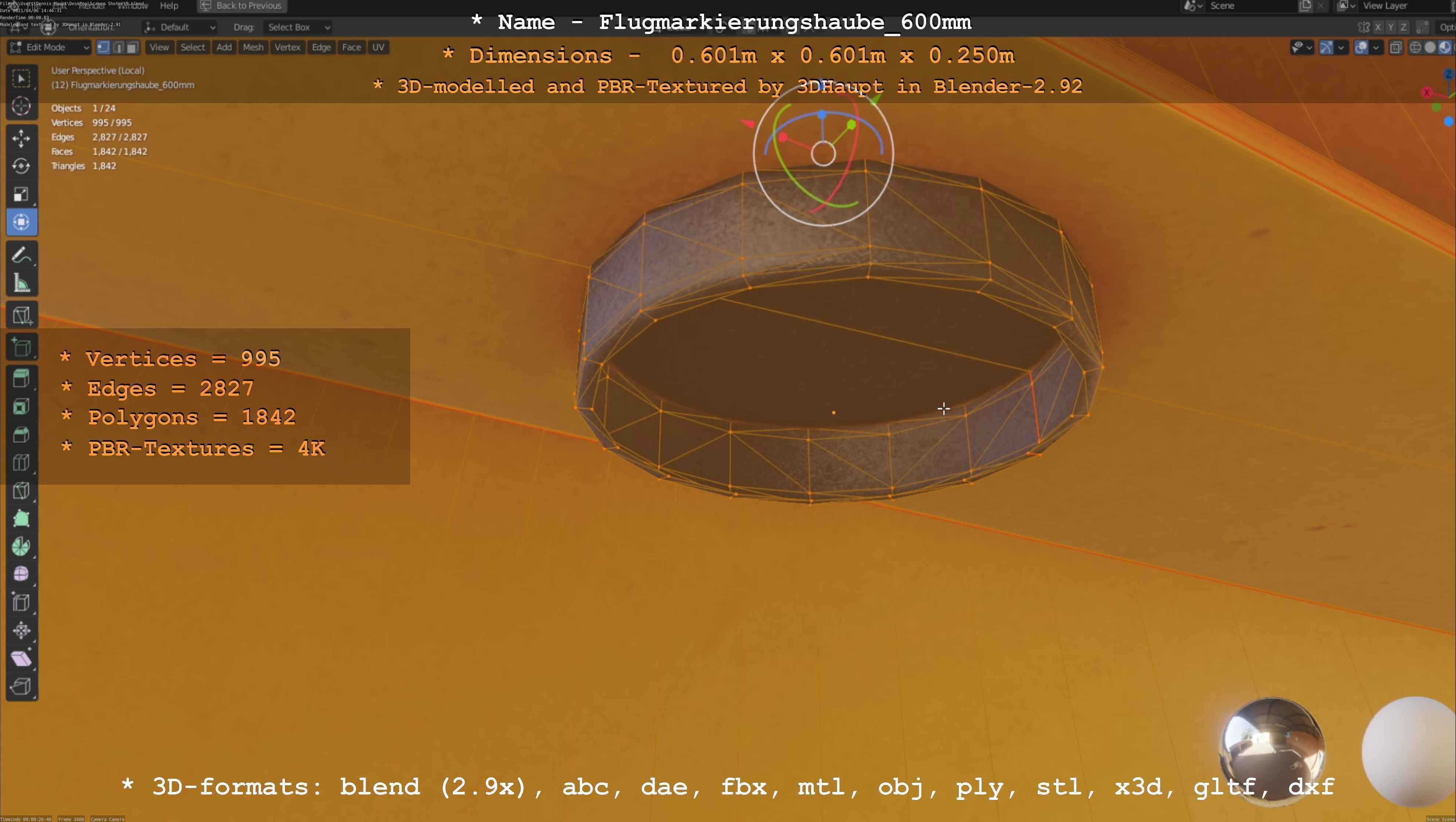 Flugmarkierungshaube 600mm Low-poly 3D model_8