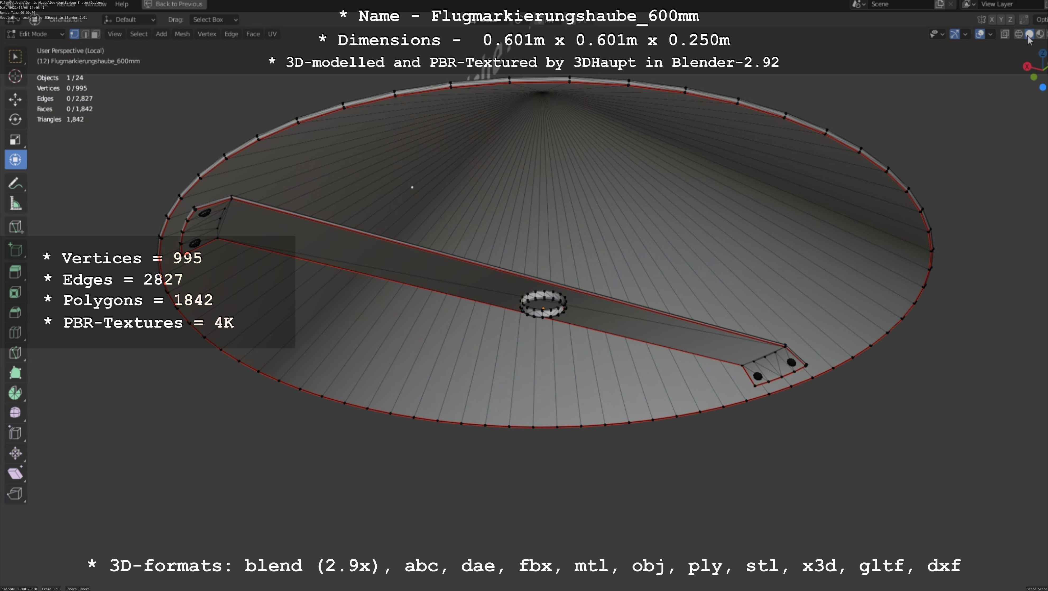 Flugmarkierungshaube 600mm Low-poly 3D model_10