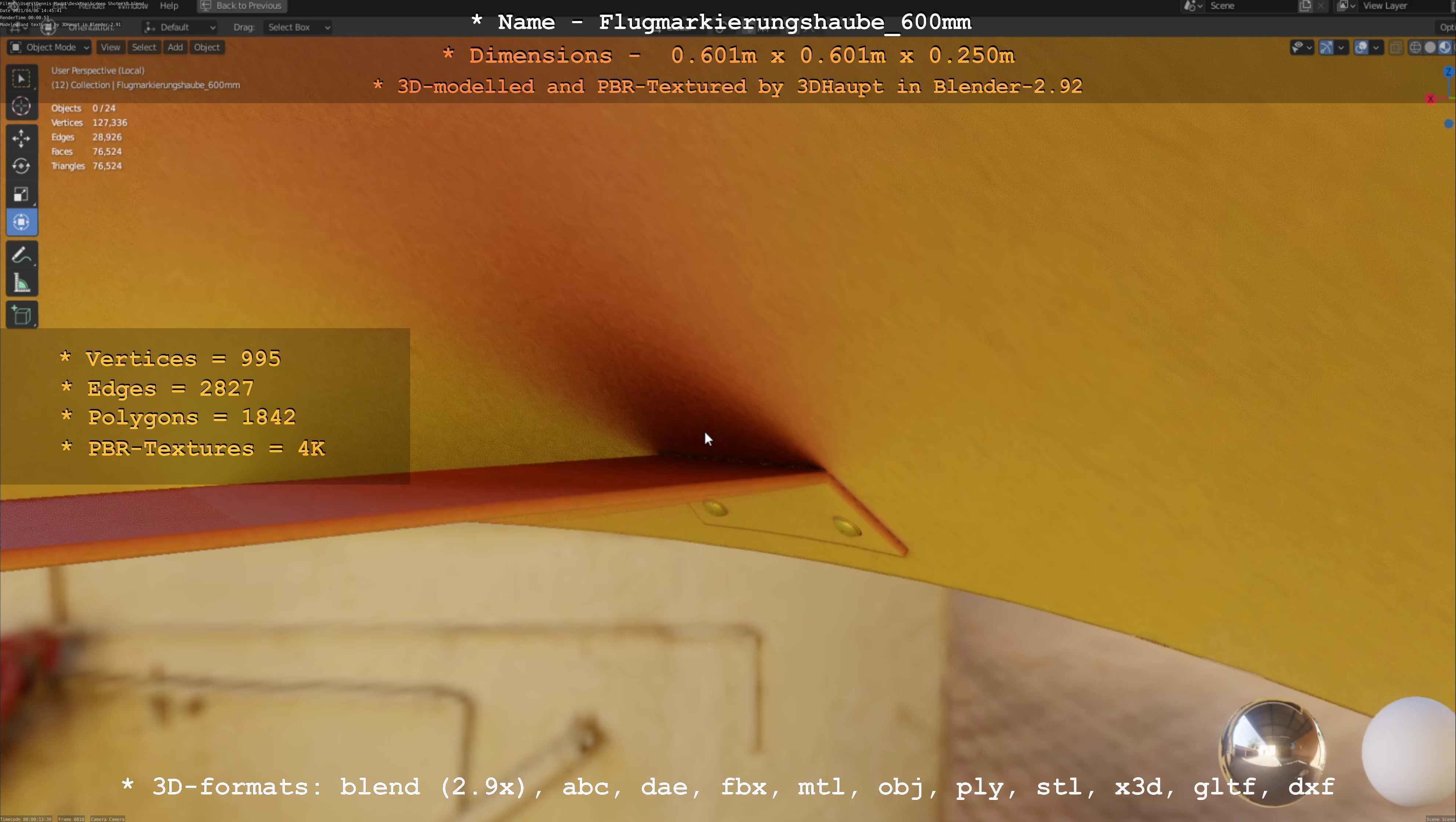 Flugmarkierungshaube 600mm Low-poly 3D model_59