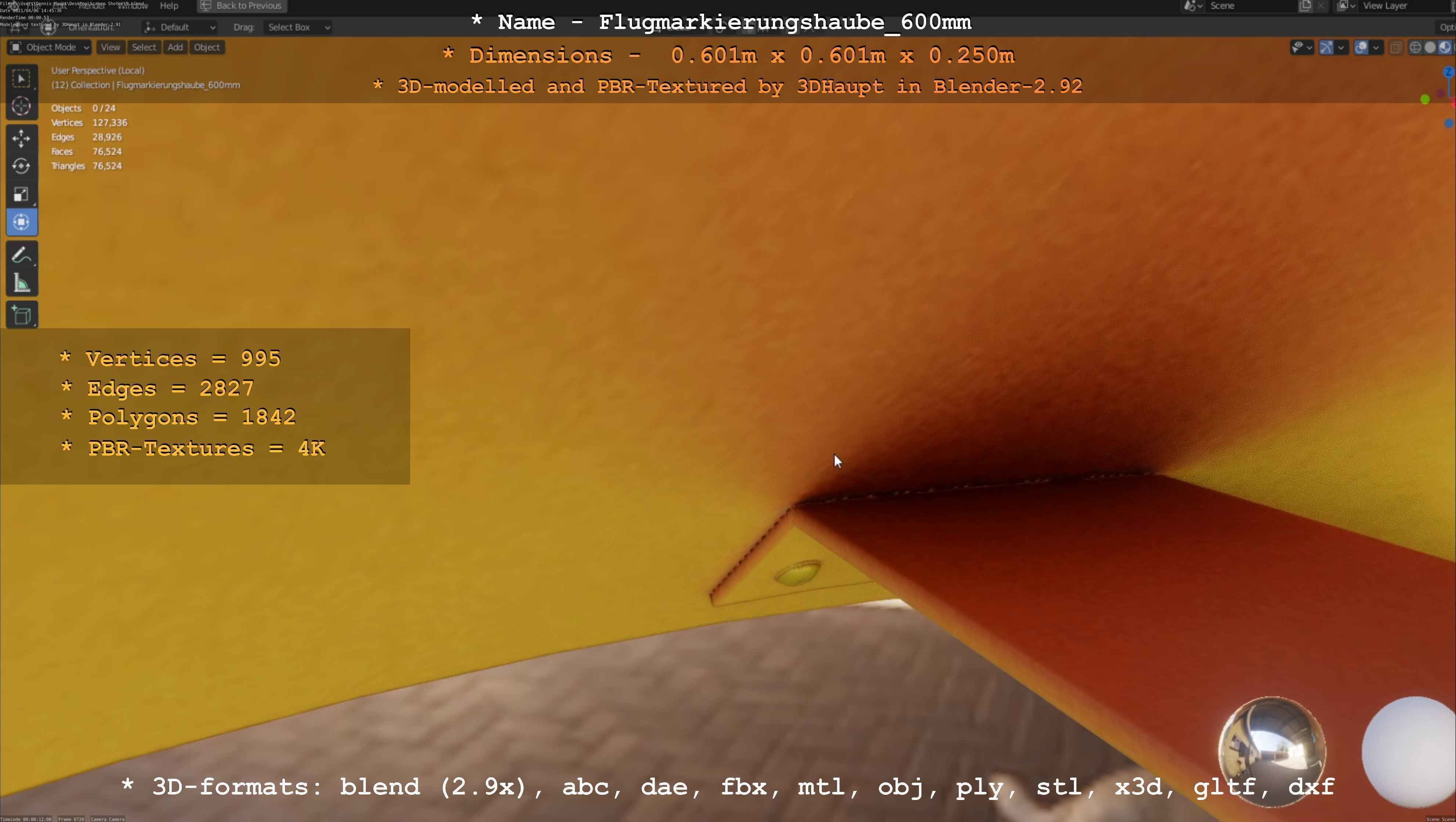 Flugmarkierungshaube 600mm Low-poly 3D model_49
