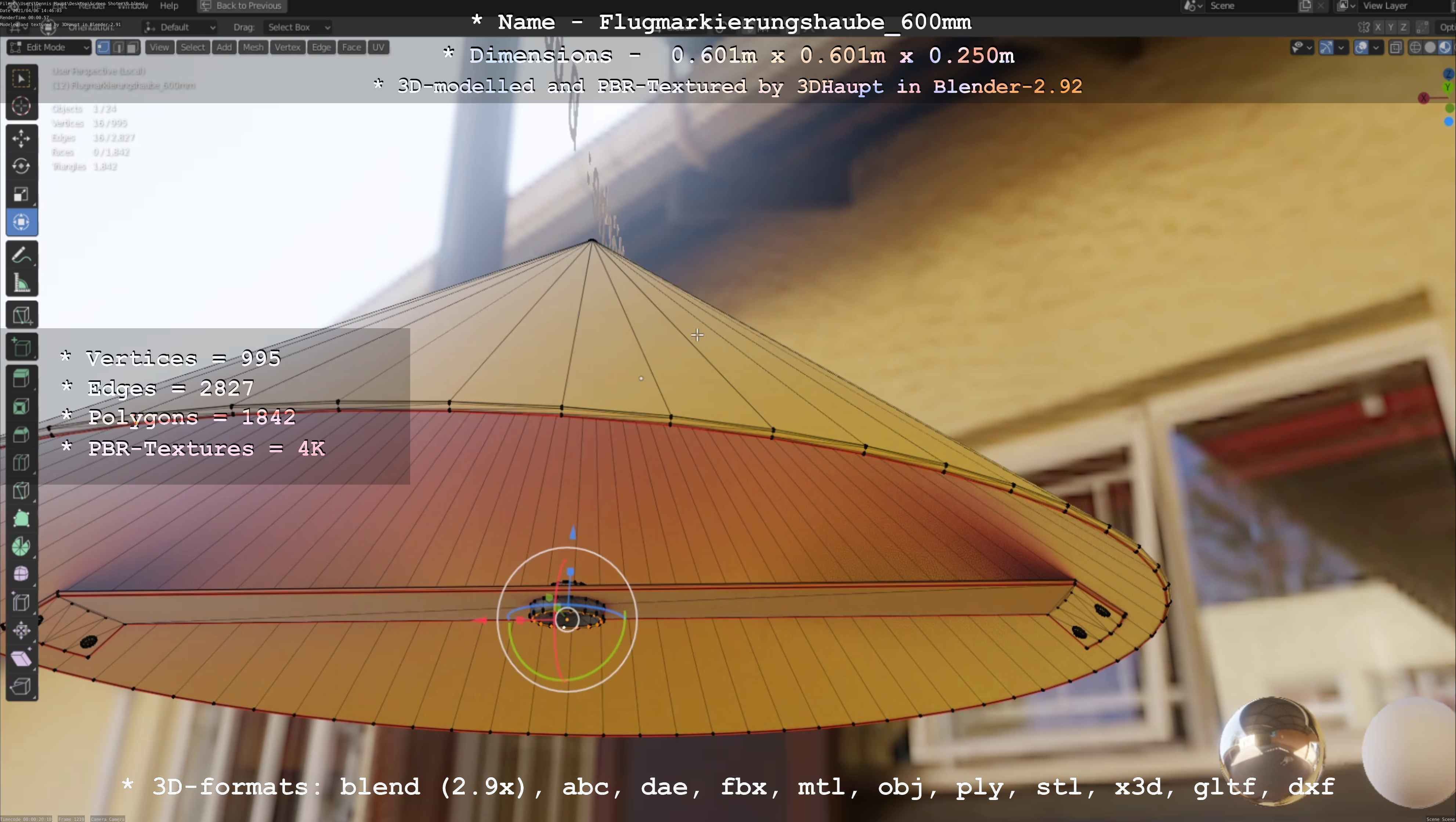 Flugmarkierungshaube 600mm Low-poly 3D model_76