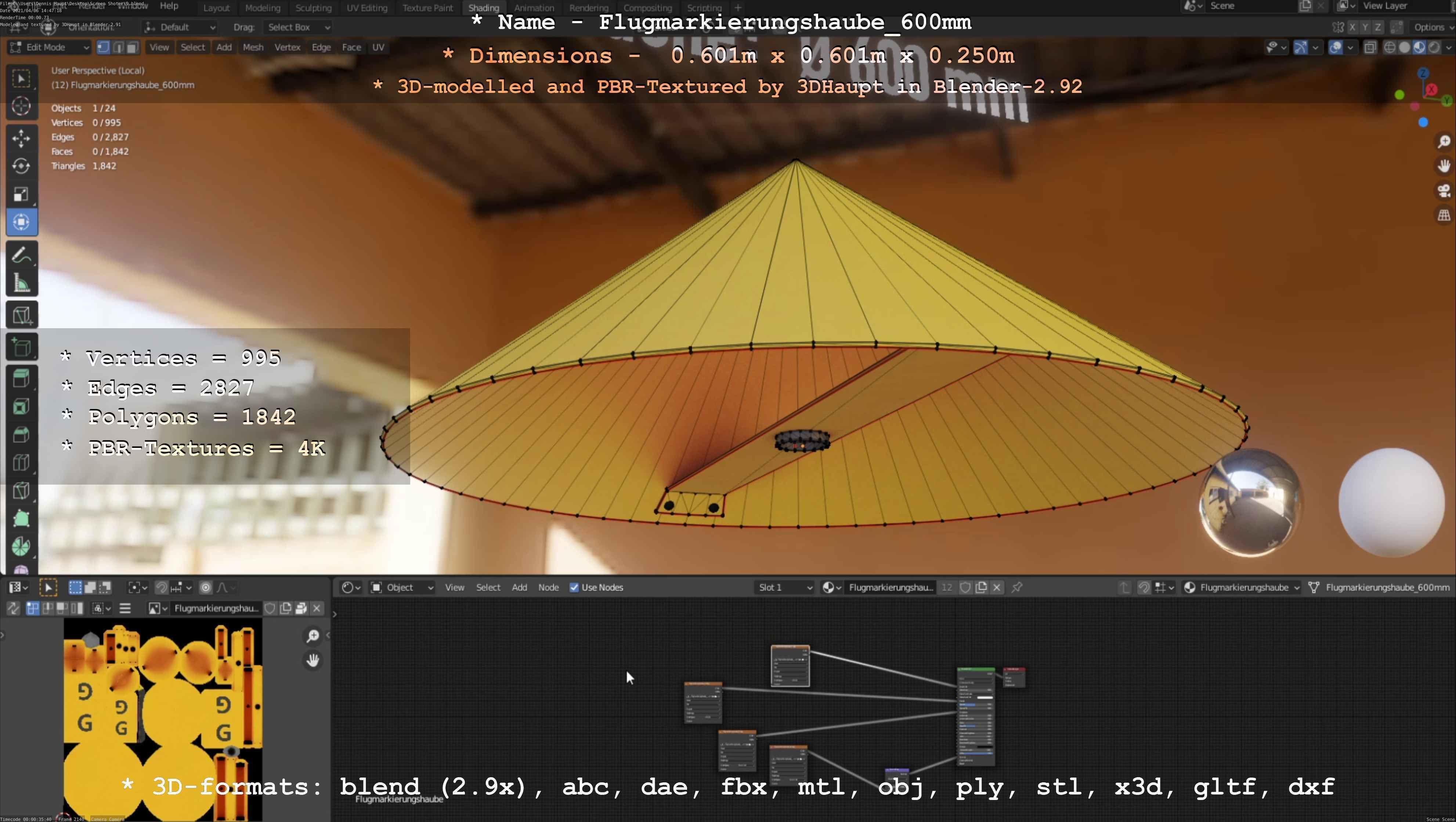 Flugmarkierungshaube 600mm Low-poly 3D model_16