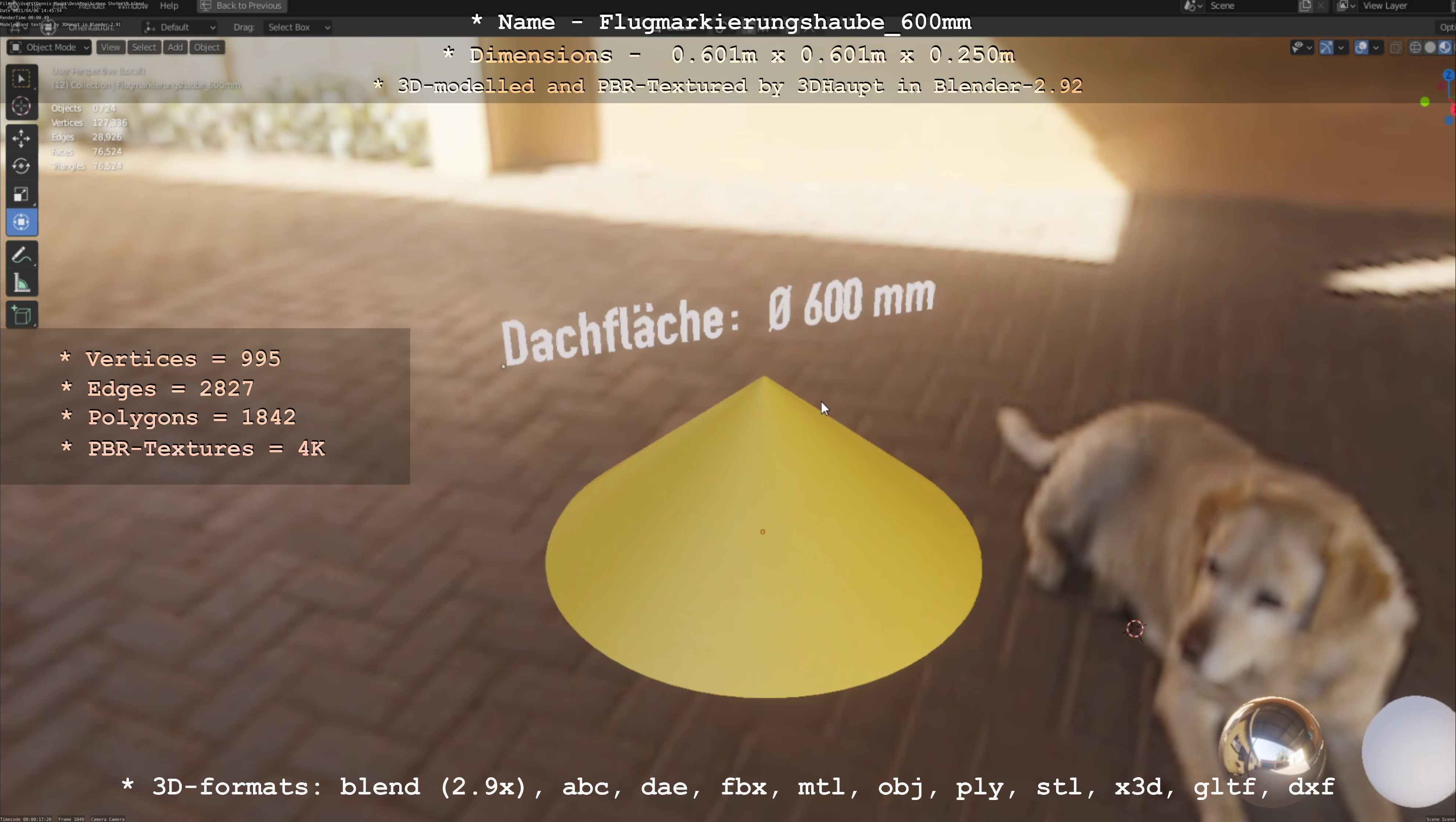 Flugmarkierungshaube 600mm Low-poly 3D model_71