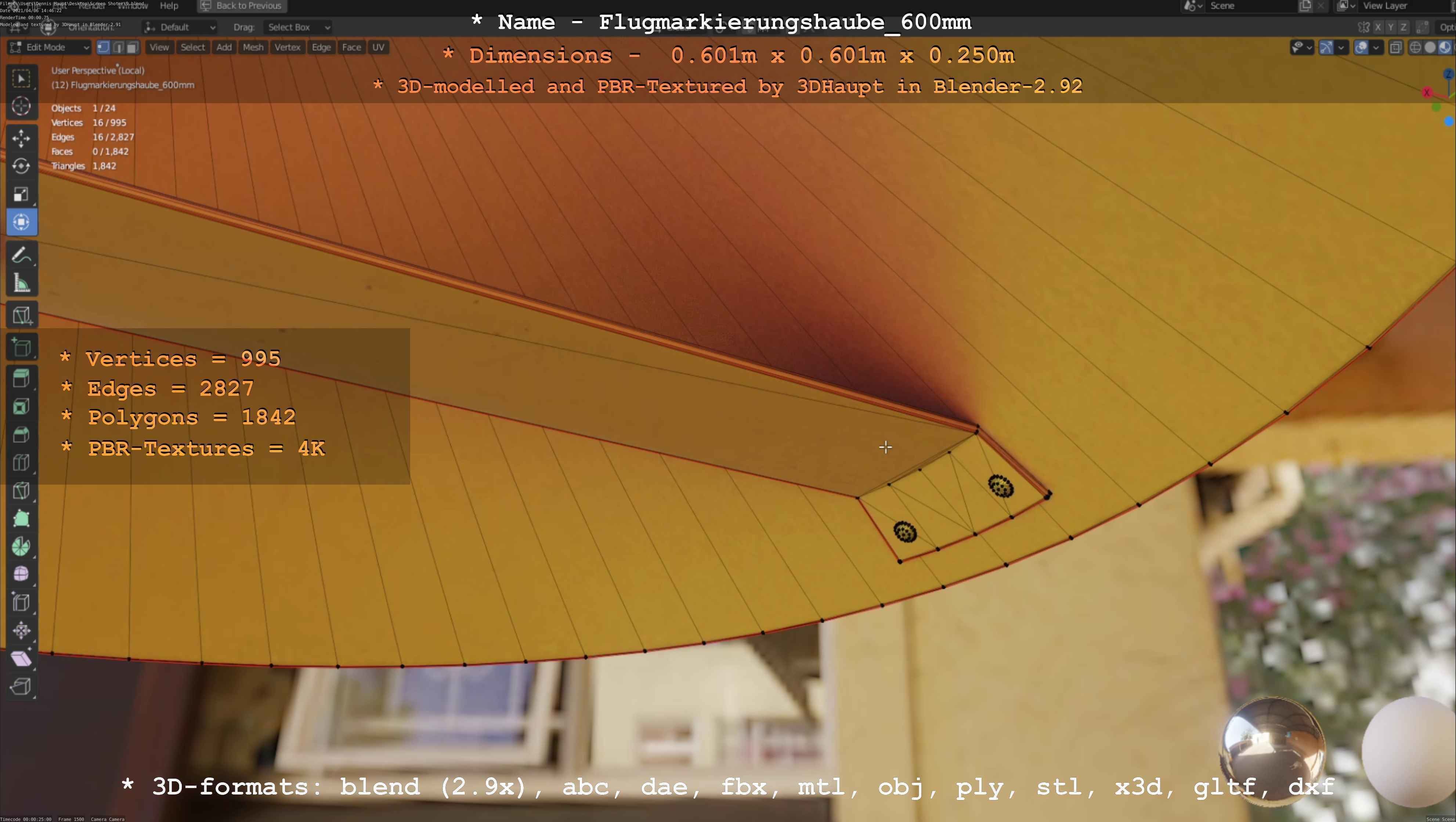 Flugmarkierungshaube 600mm Low-poly 3D model_93
