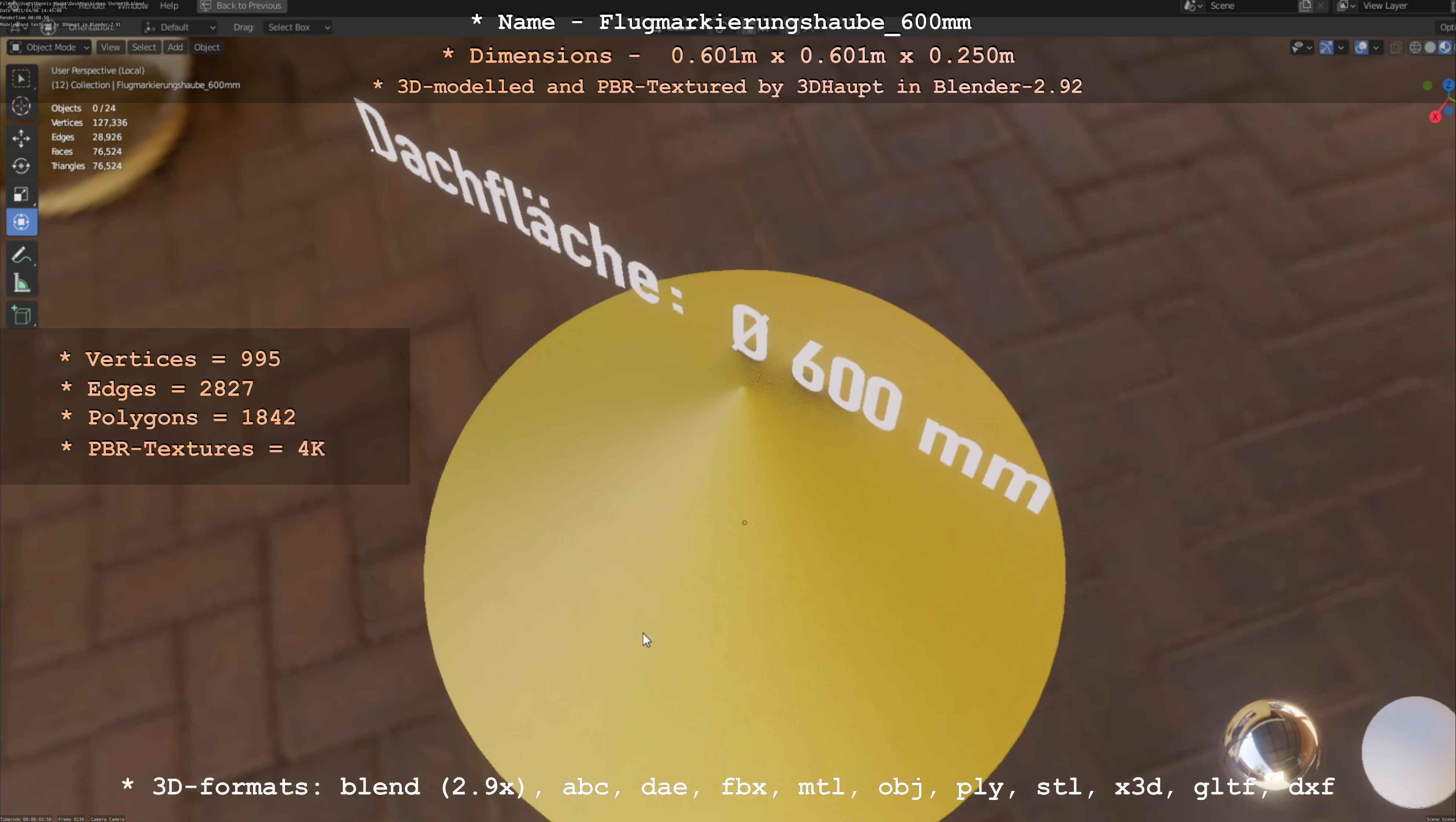 Flugmarkierungshaube 600mm Low-poly 3D model_33