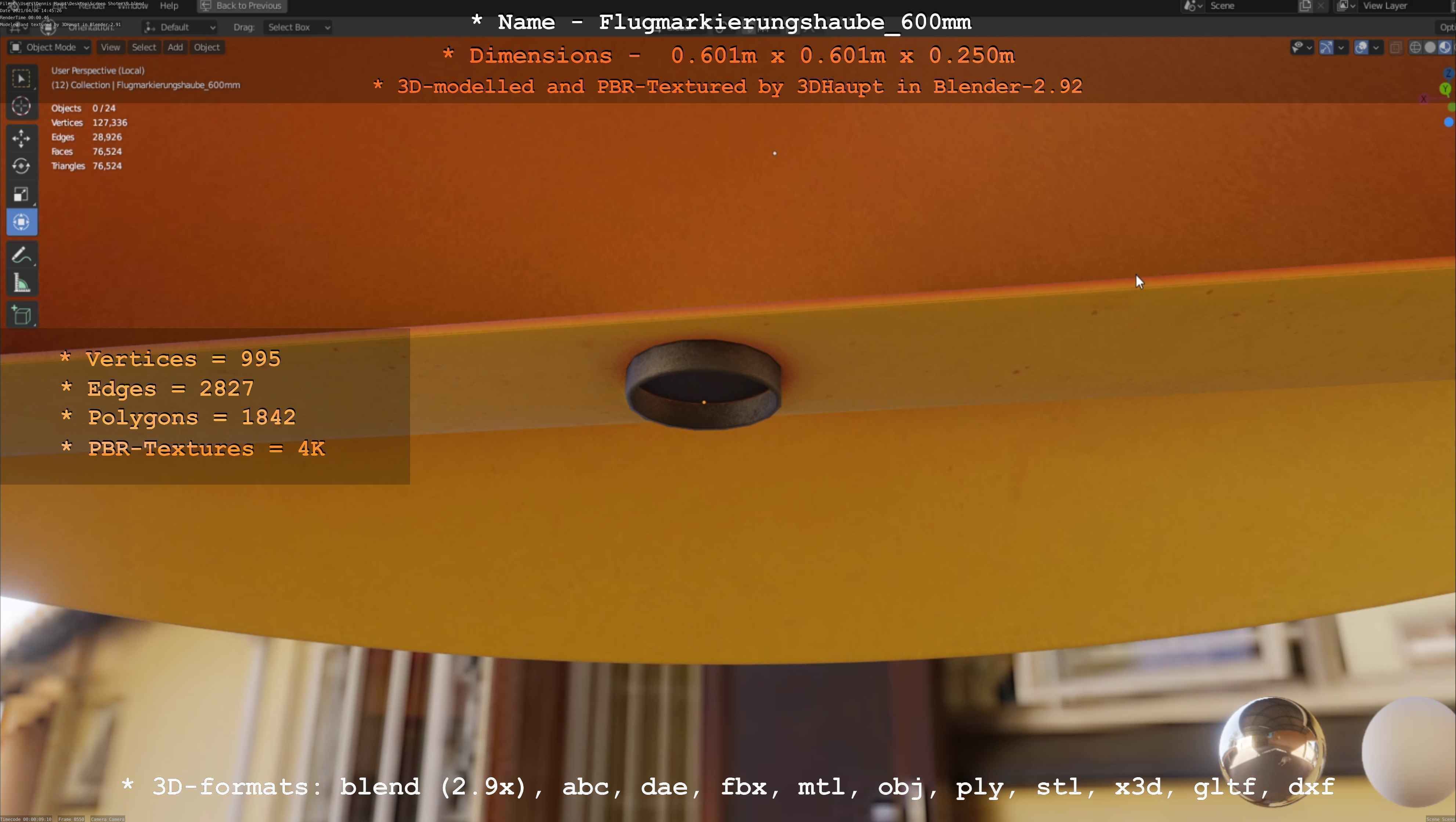 Flugmarkierungshaube 600mm Low-poly 3D model_42