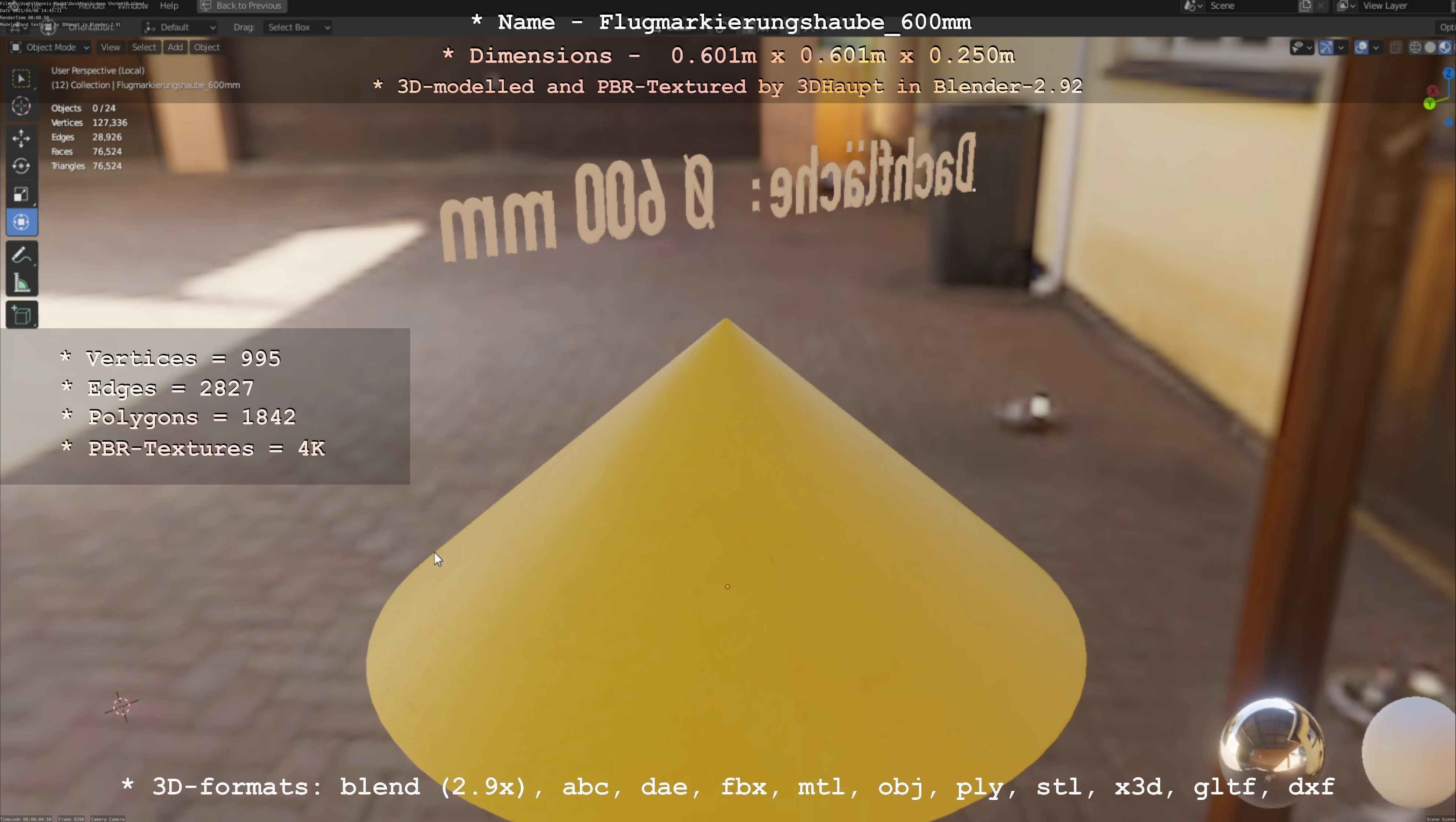 Flugmarkierungshaube 600mm Low-poly 3D model_88