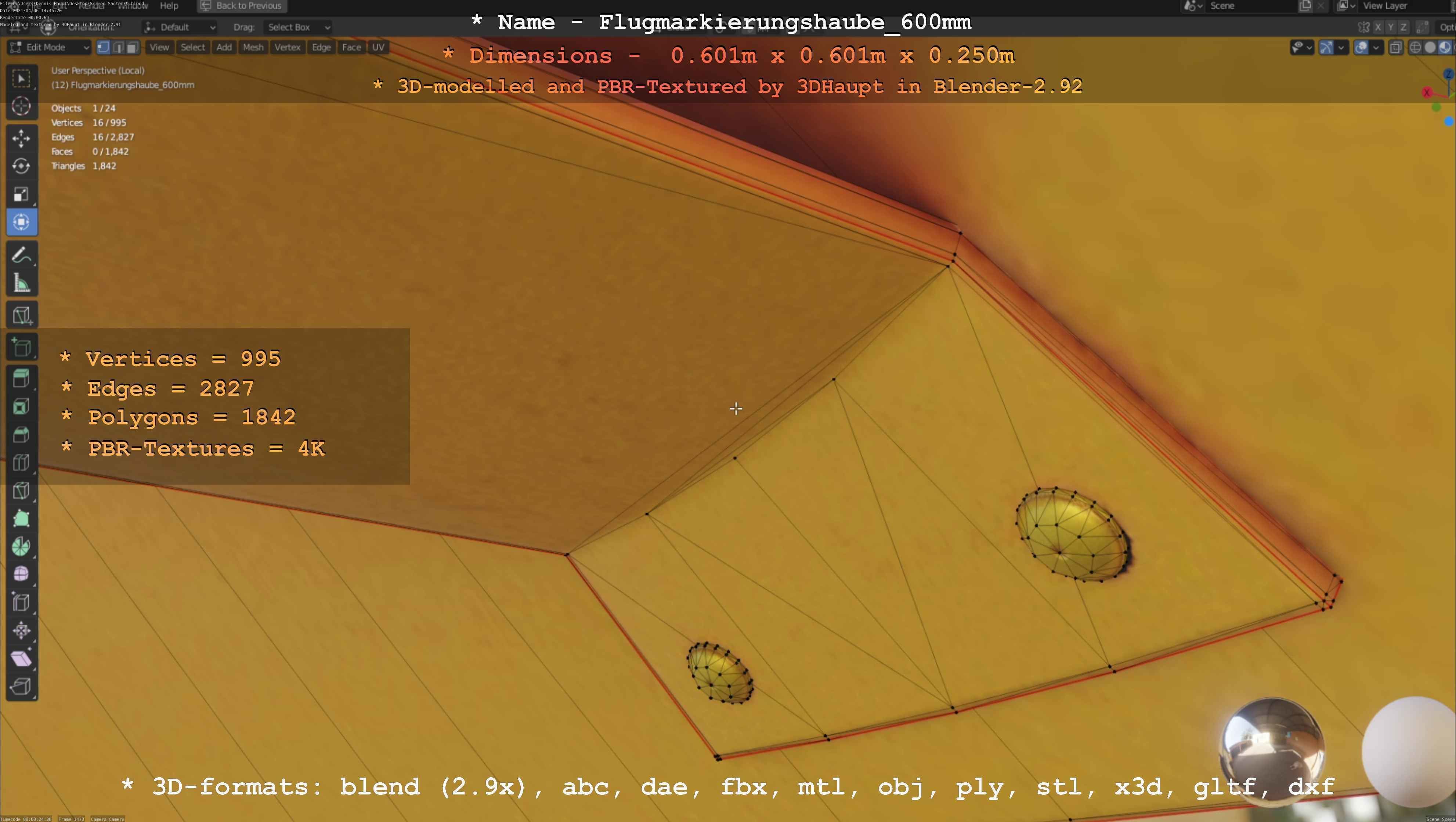 Flugmarkierungshaube 600mm Low-poly 3D model_91