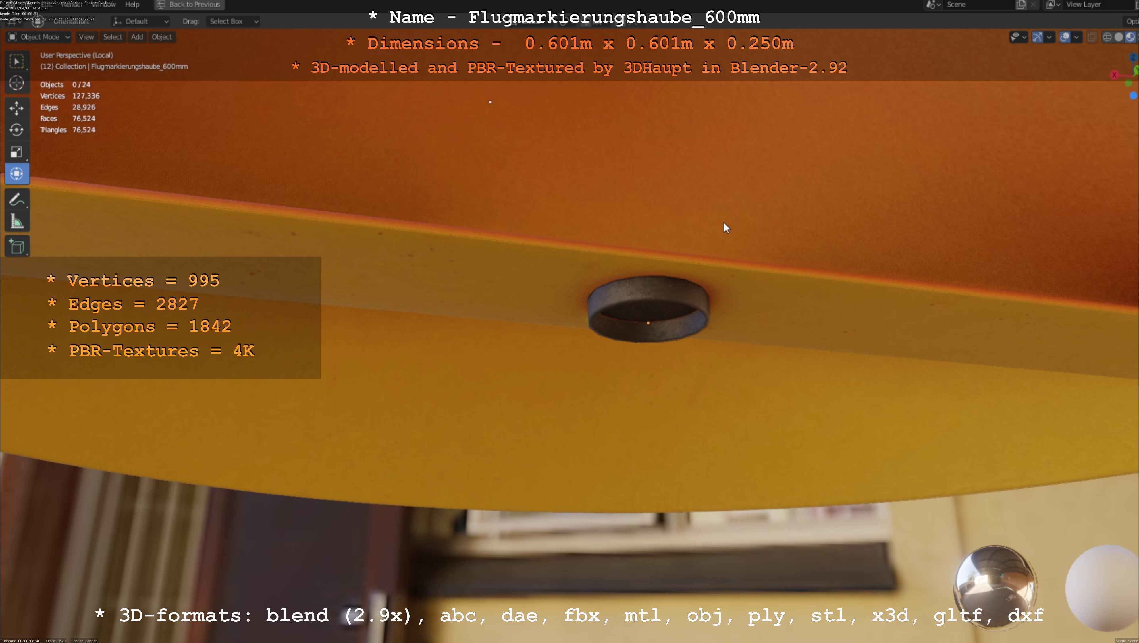 Flugmarkierungshaube 600mm Low-poly 3D model_40