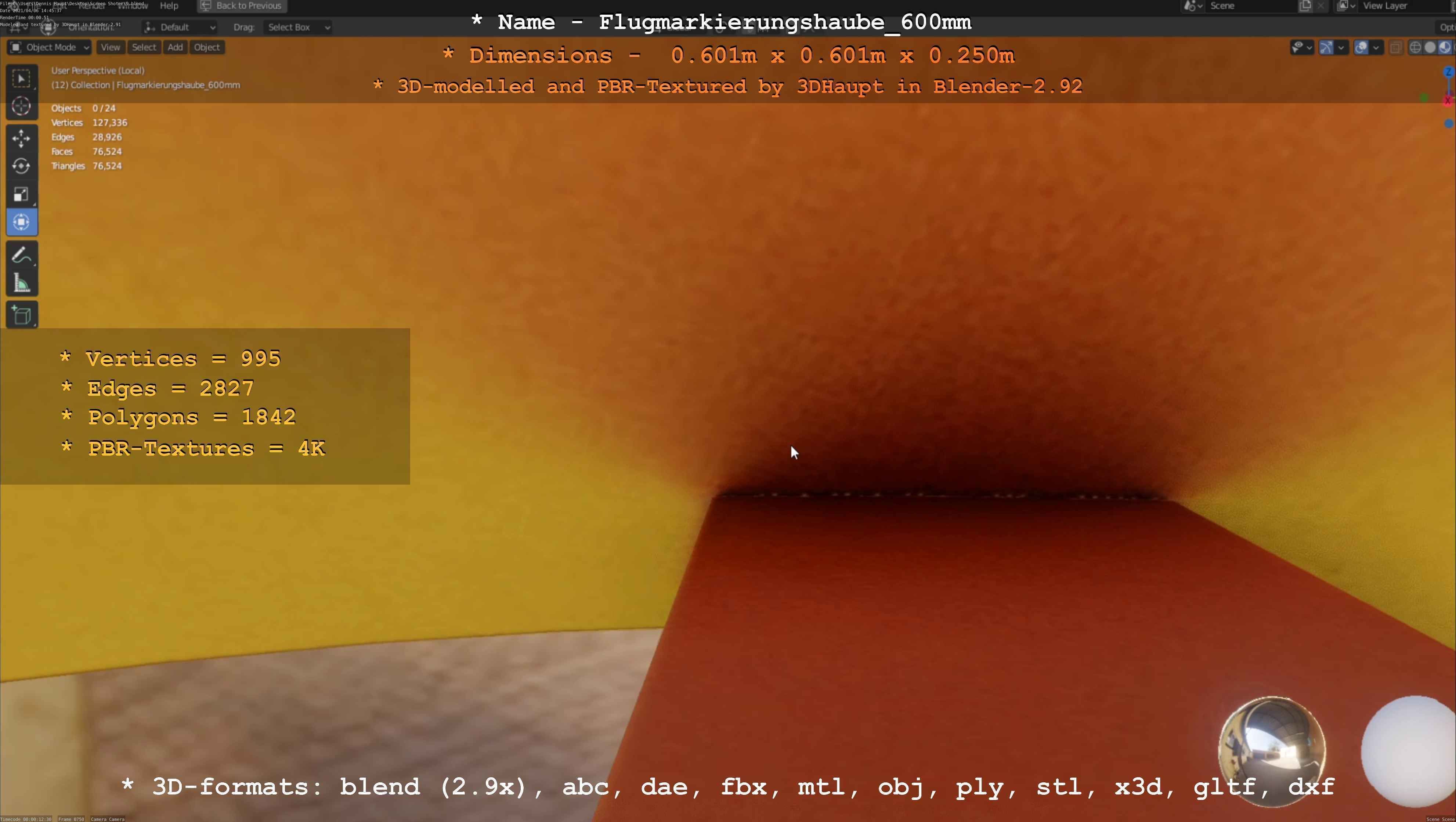 Flugmarkierungshaube 600mm Low-poly 3D model_52