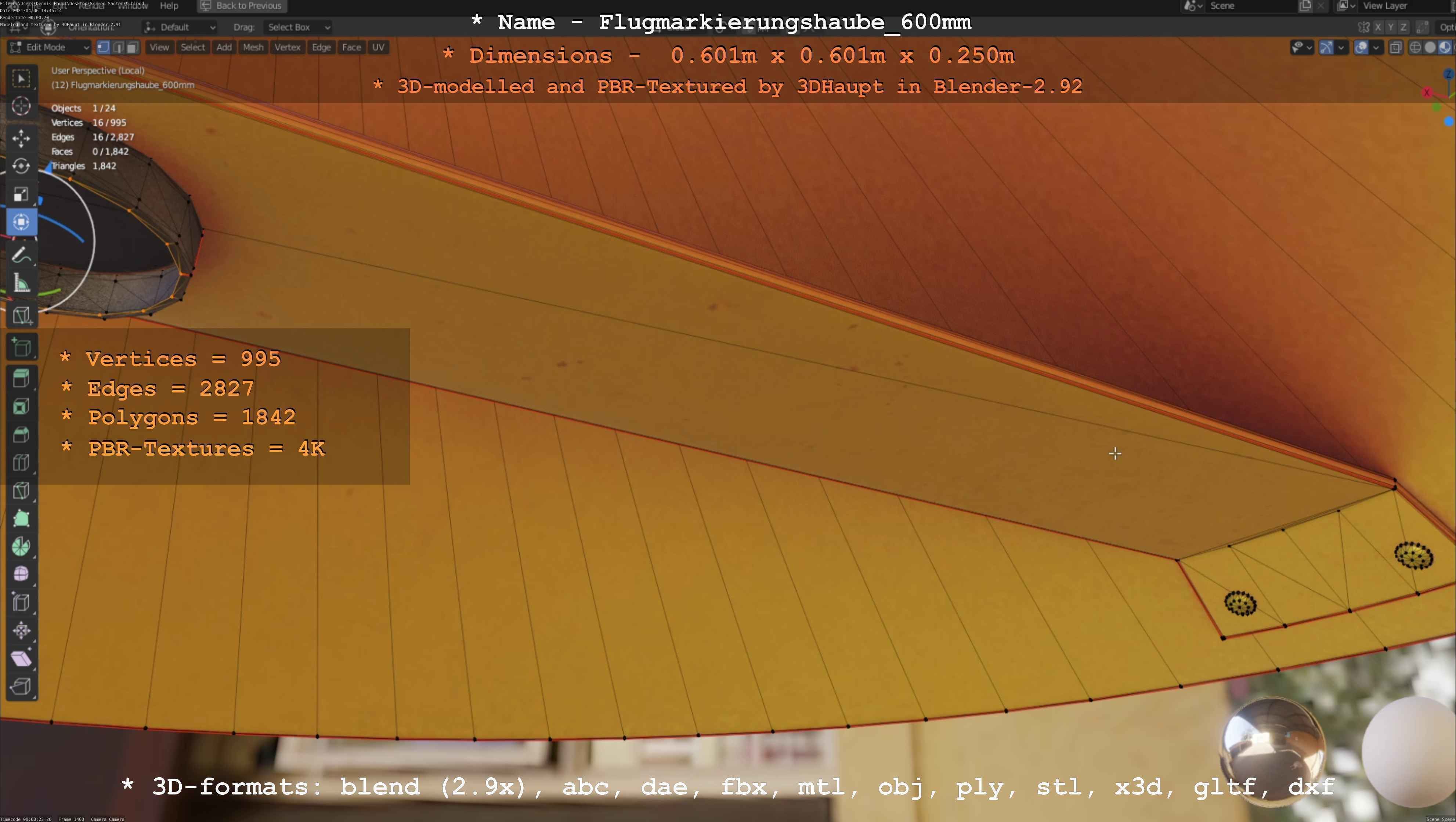 Flugmarkierungshaube 600mm Low-poly 3D model_5