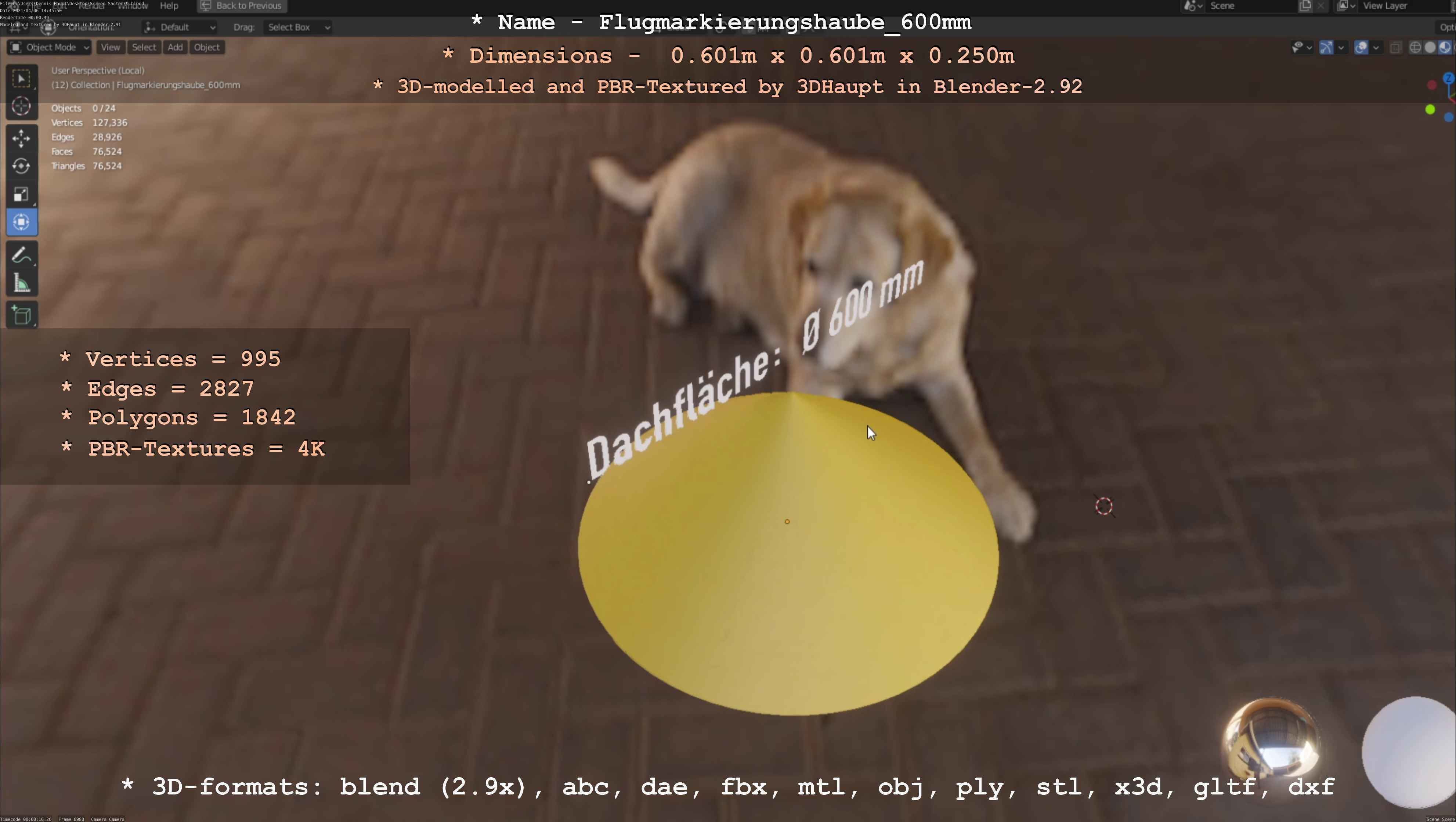 Flugmarkierungshaube 600mm Low-poly 3D model_64