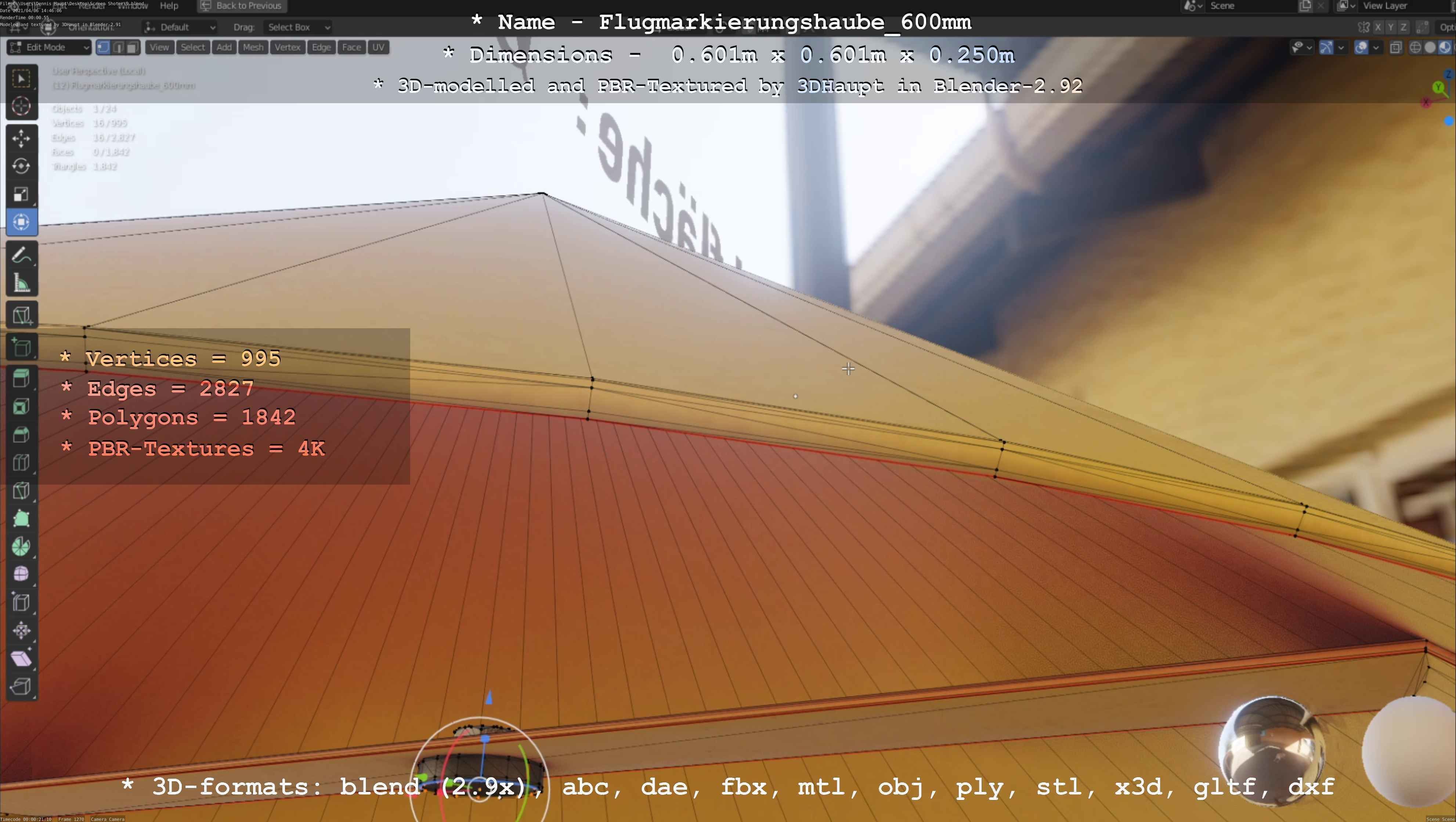 Flugmarkierungshaube 600mm Low-poly 3D model_82