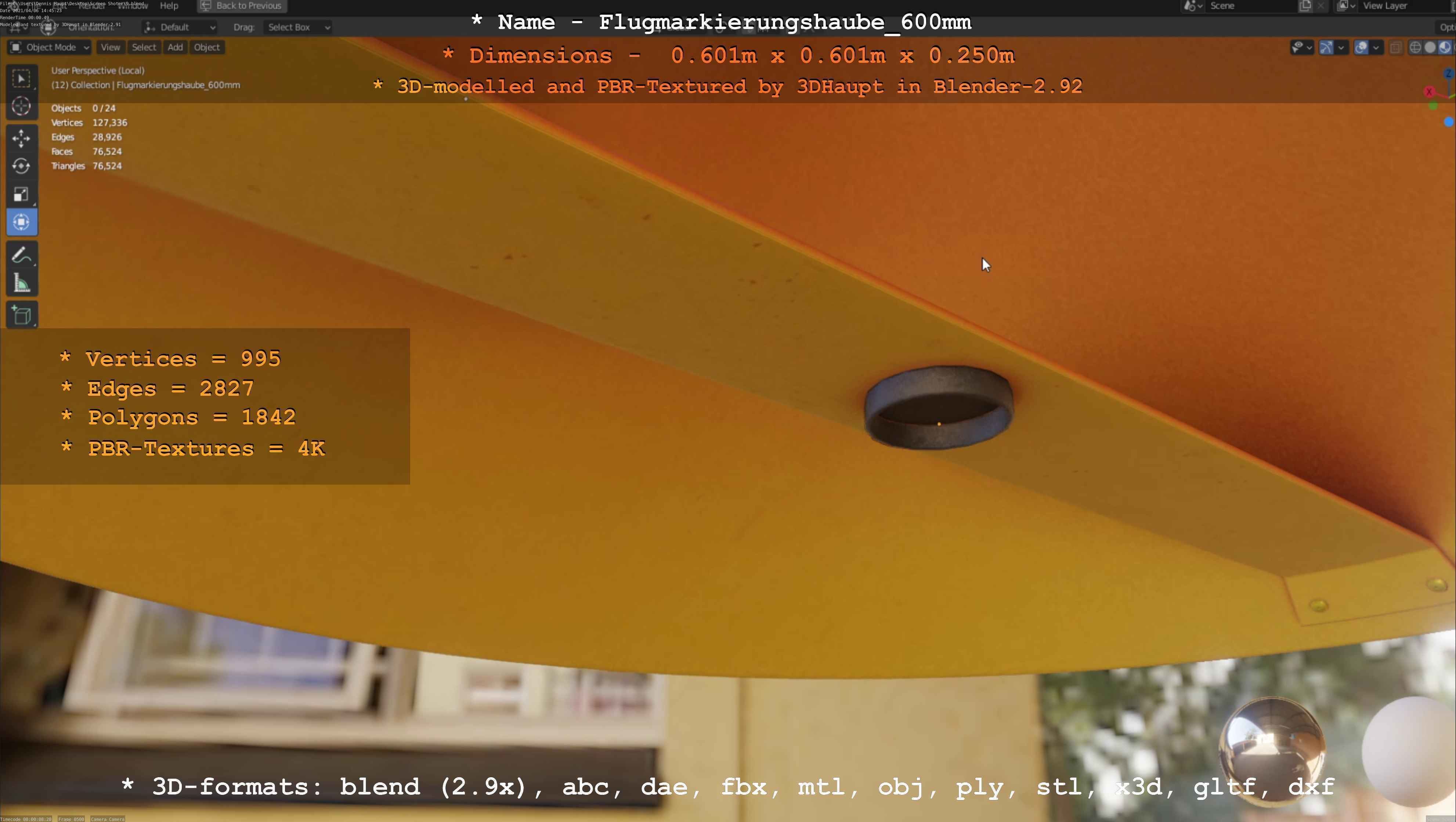 Flugmarkierungshaube 600mm Low-poly 3D model_38