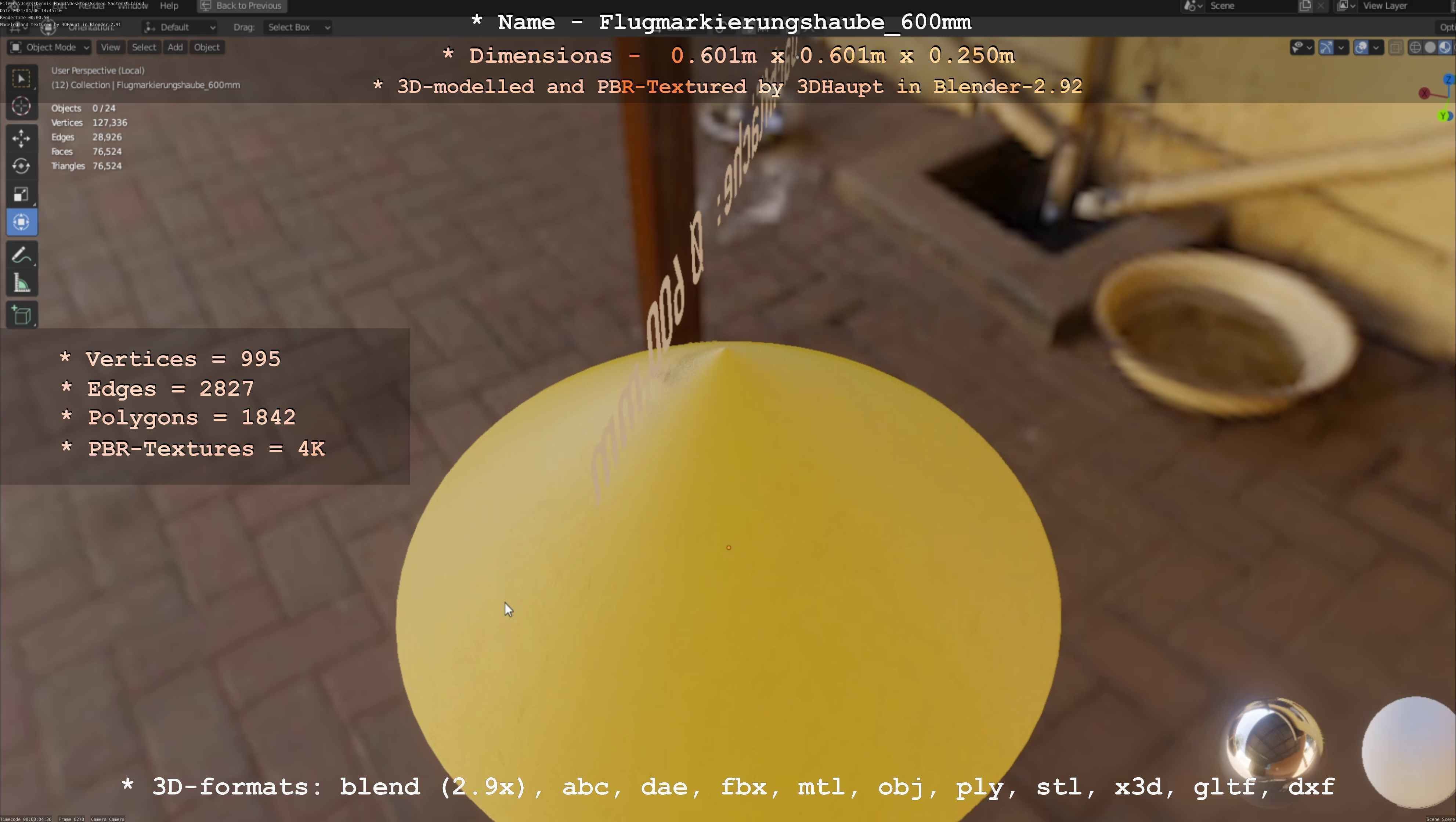 Flugmarkierungshaube 600mm Low-poly 3D model_26