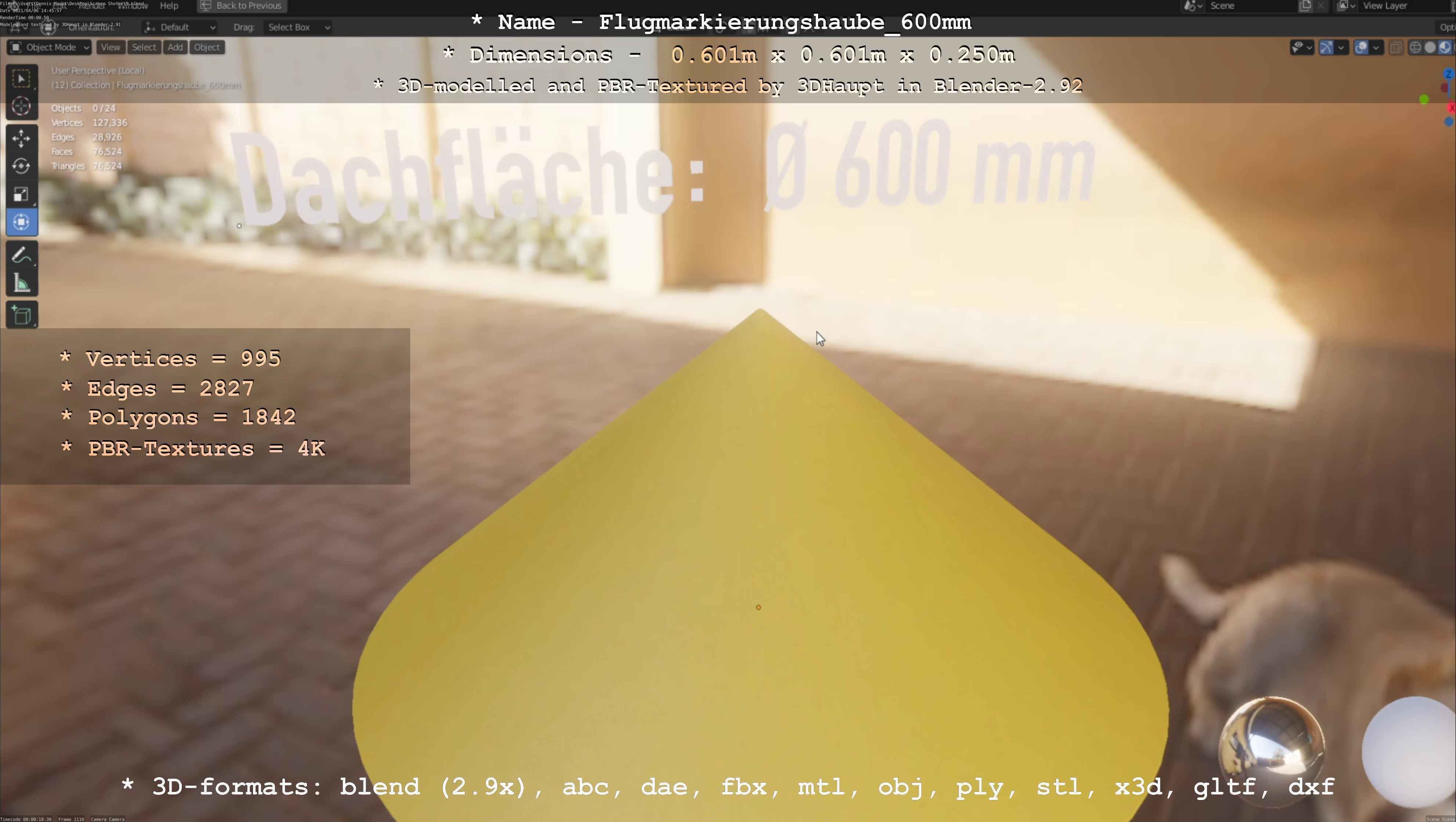 Flugmarkierungshaube 600mm Low-poly 3D model_31