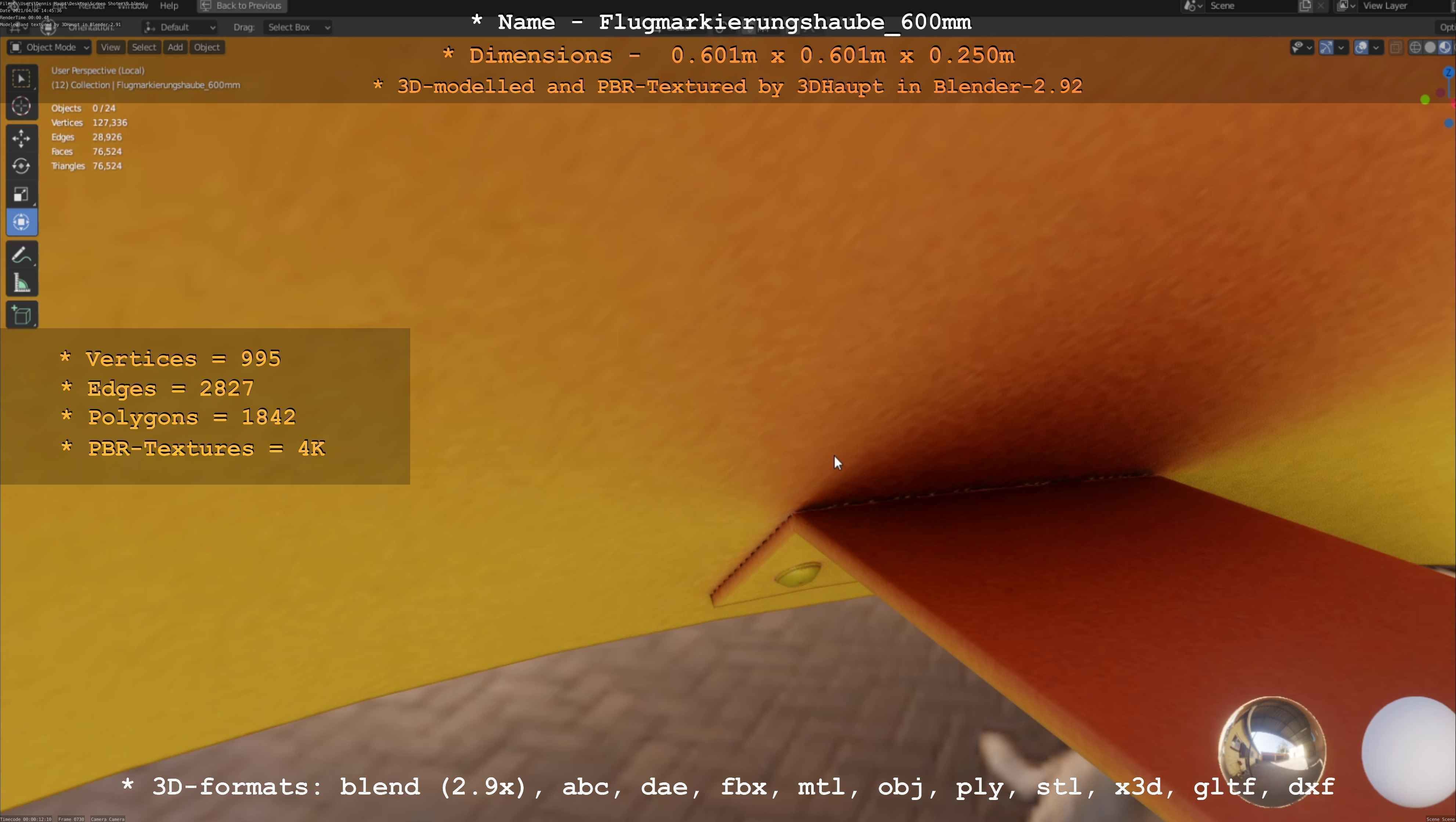 Flugmarkierungshaube 600mm Low-poly 3D model_50