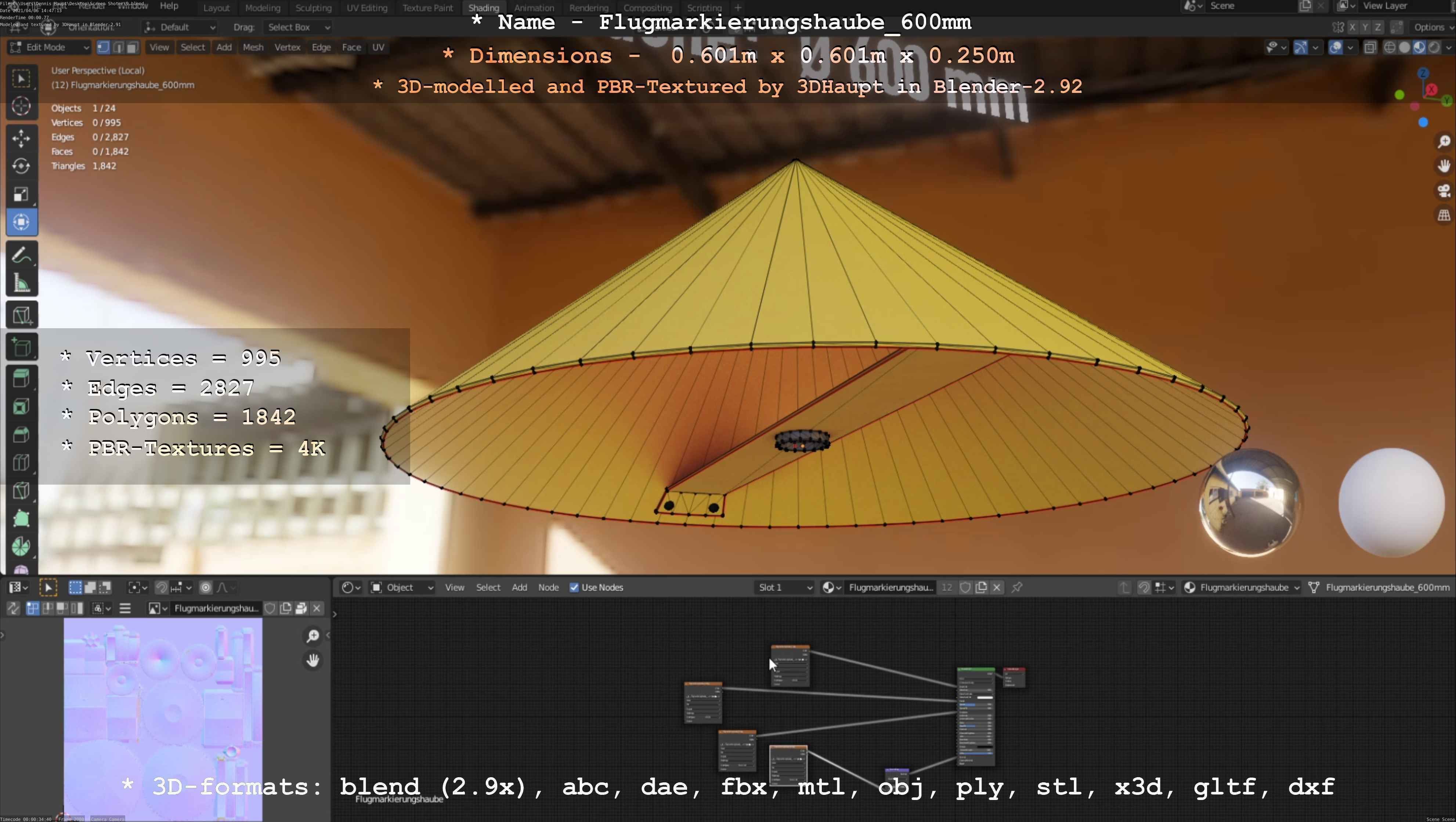 Flugmarkierungshaube 600mm Low-poly 3D model_15