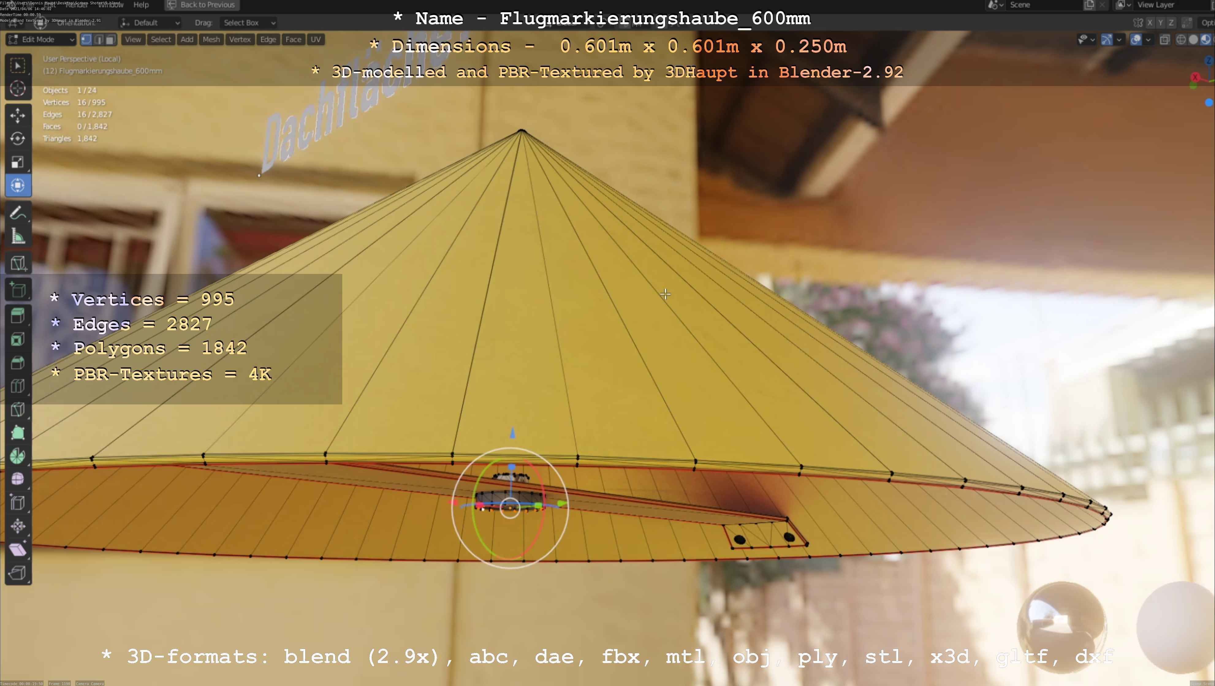 Flugmarkierungshaube 600mm Low-poly 3D model_32