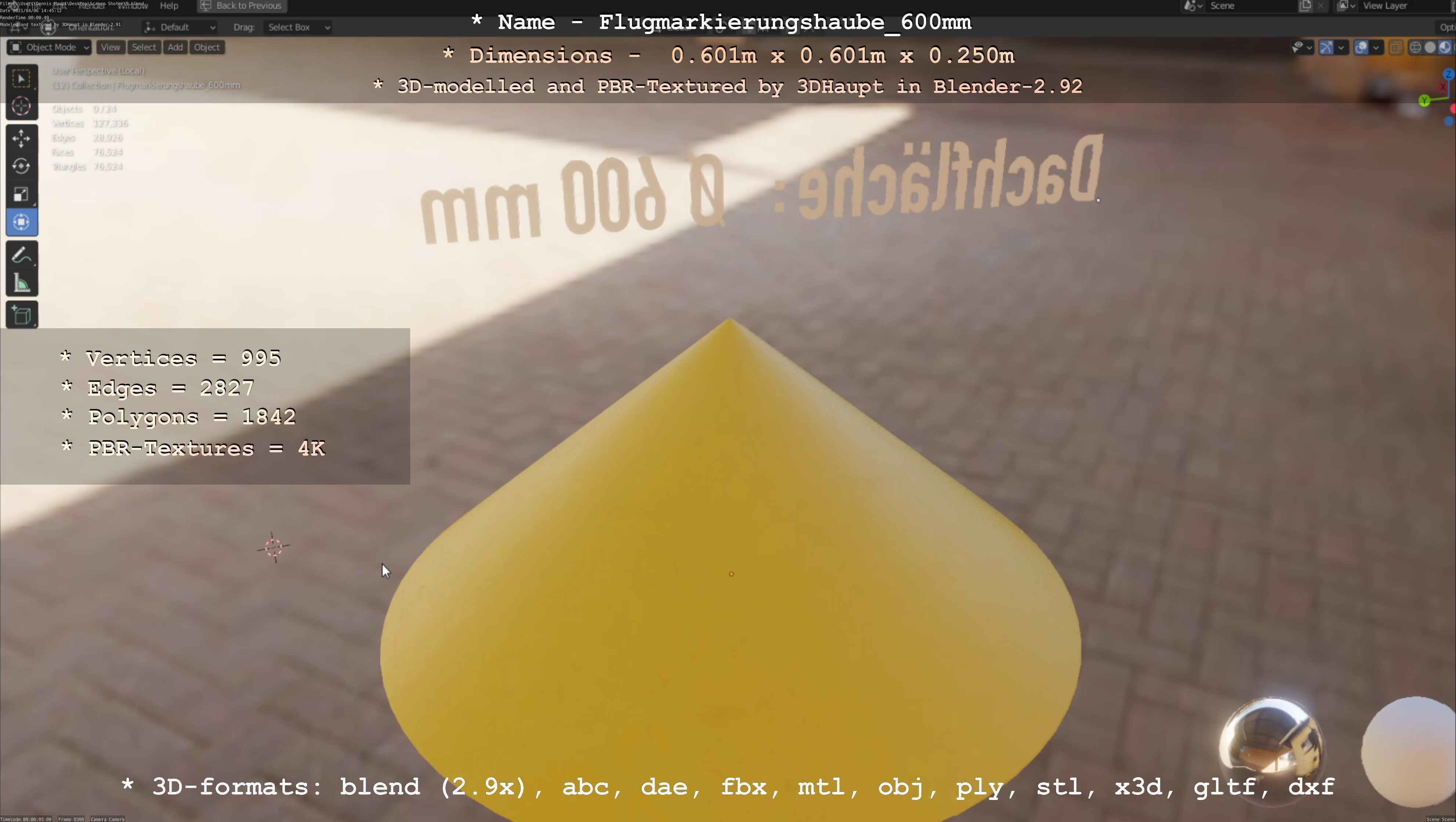 Flugmarkierungshaube 600mm Low-poly 3D model_99