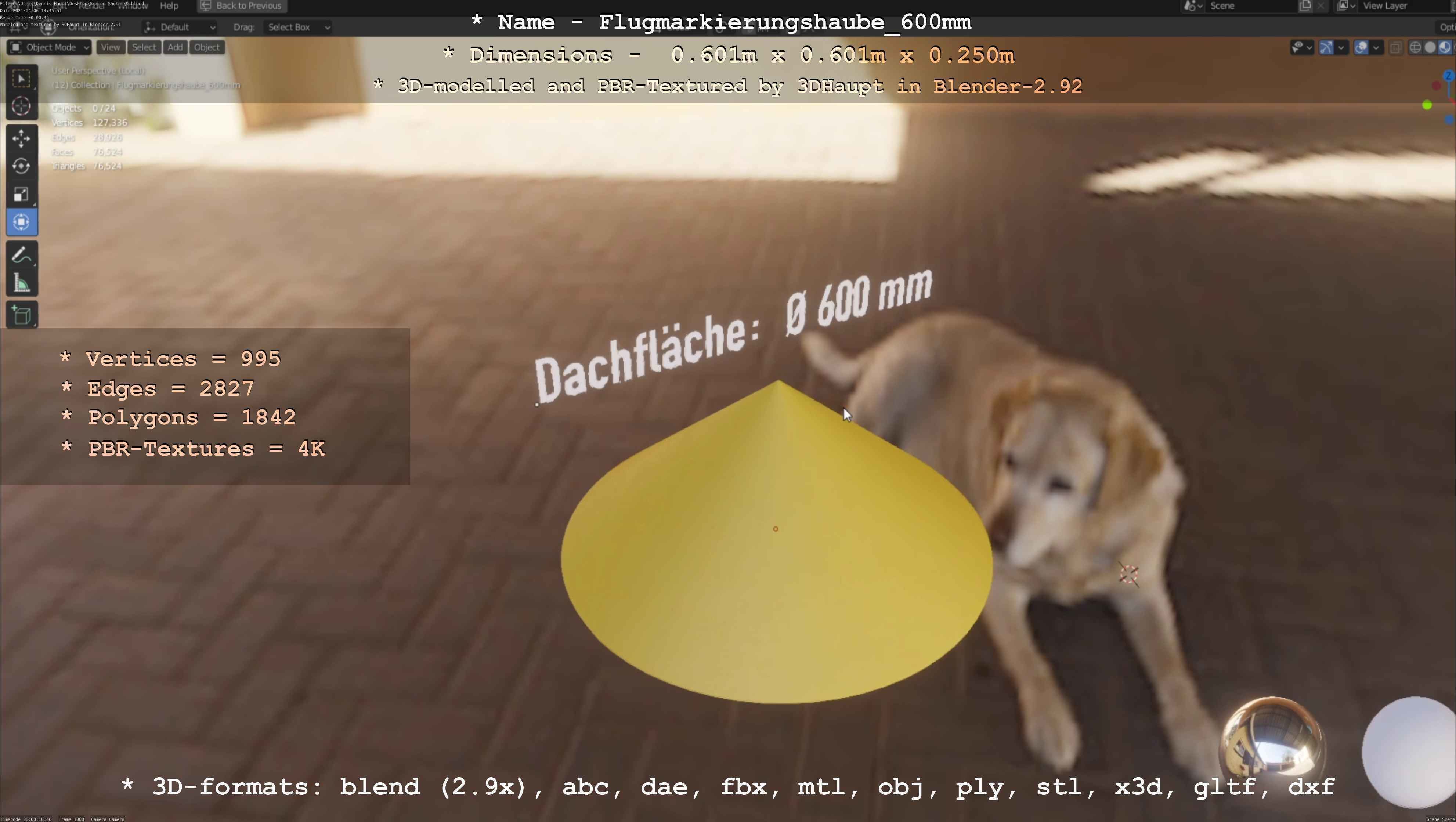 Flugmarkierungshaube 600mm Low-poly 3D model_67