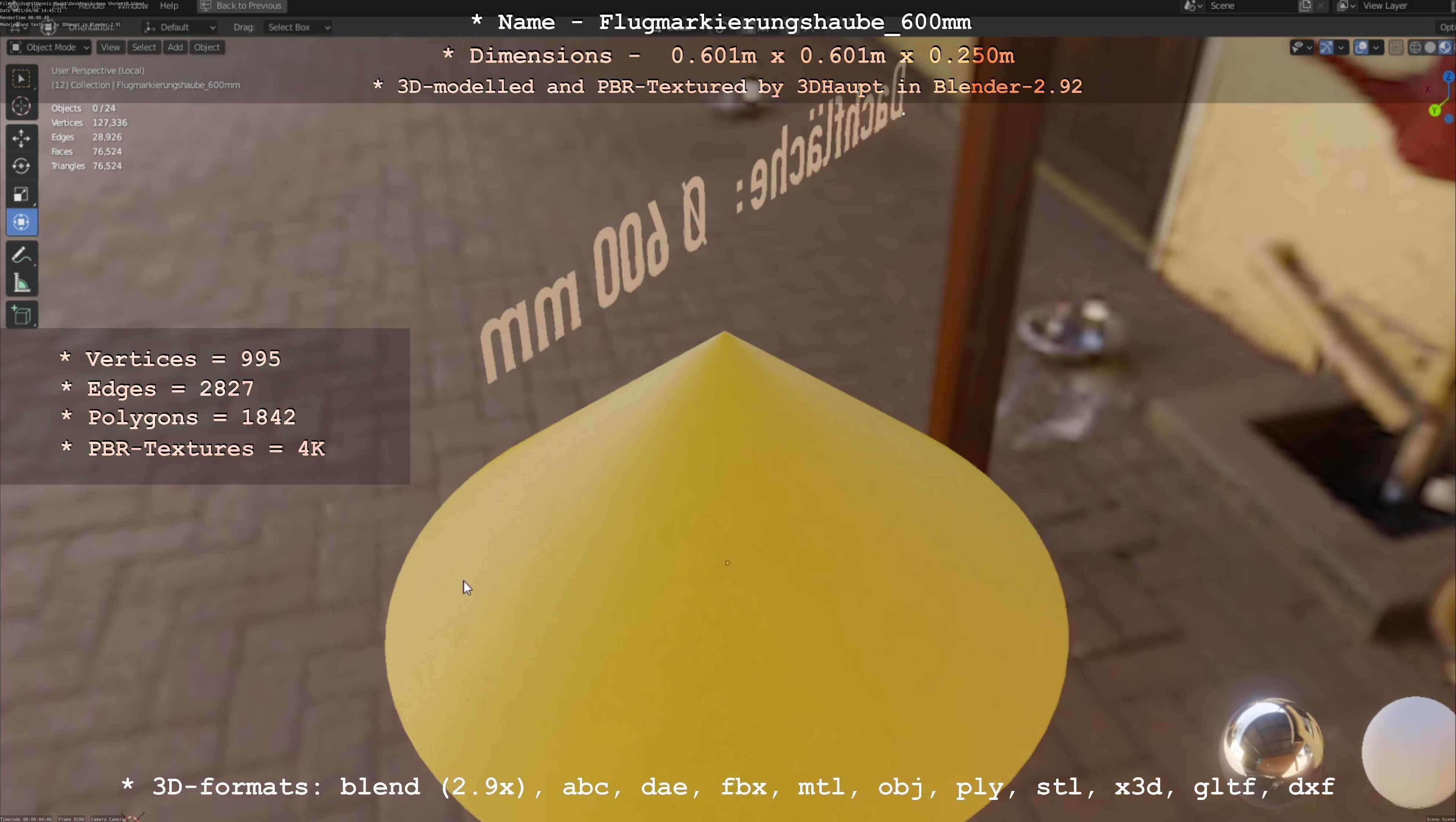 Flugmarkierungshaube 600mm Low-poly 3D model_77