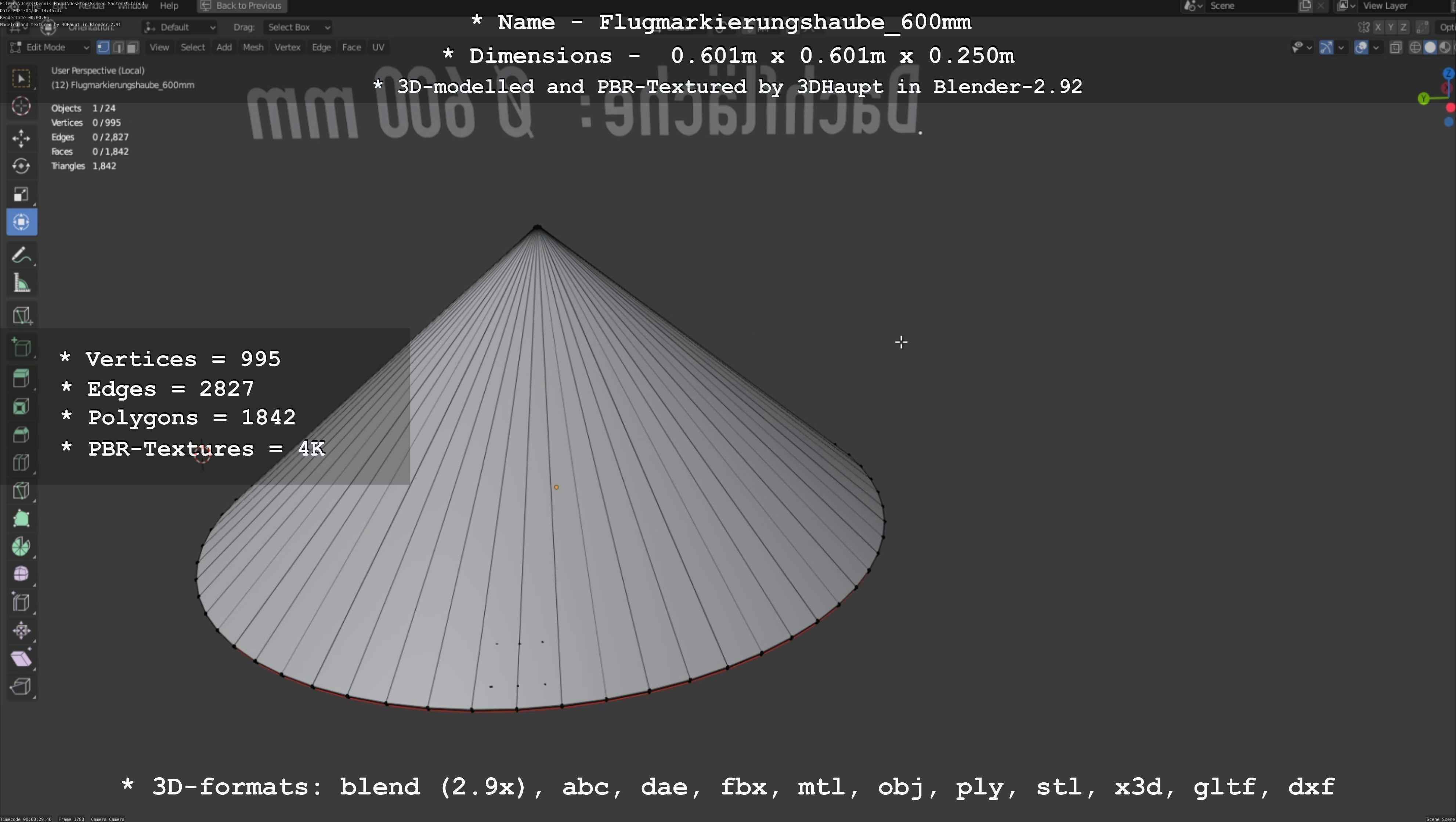 Flugmarkierungshaube 600mm Low-poly 3D model_11