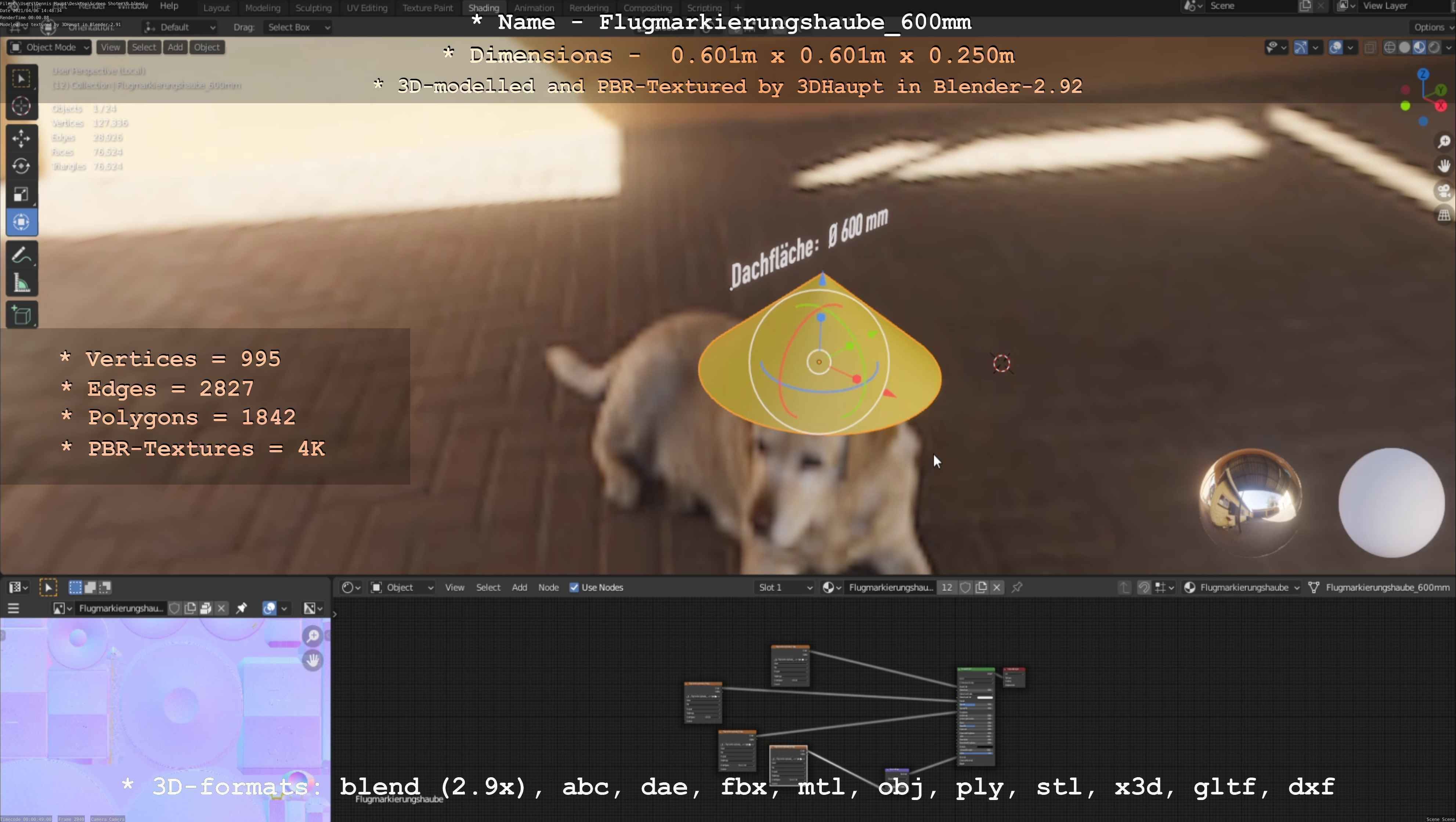 Flugmarkierungshaube 600mm Low-poly 3D model_116