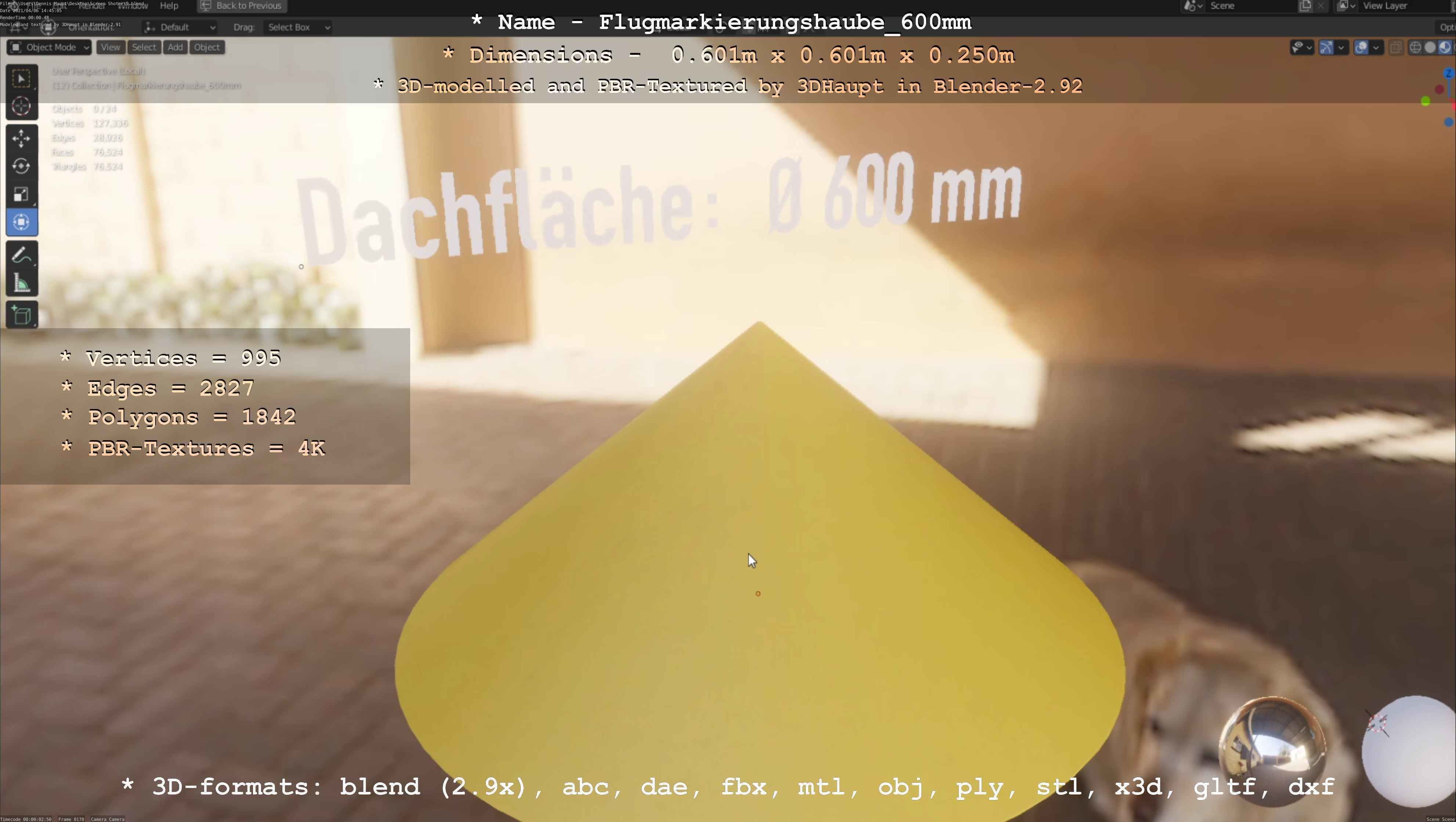 Flugmarkierungshaube 600mm Low-poly 3D model_23