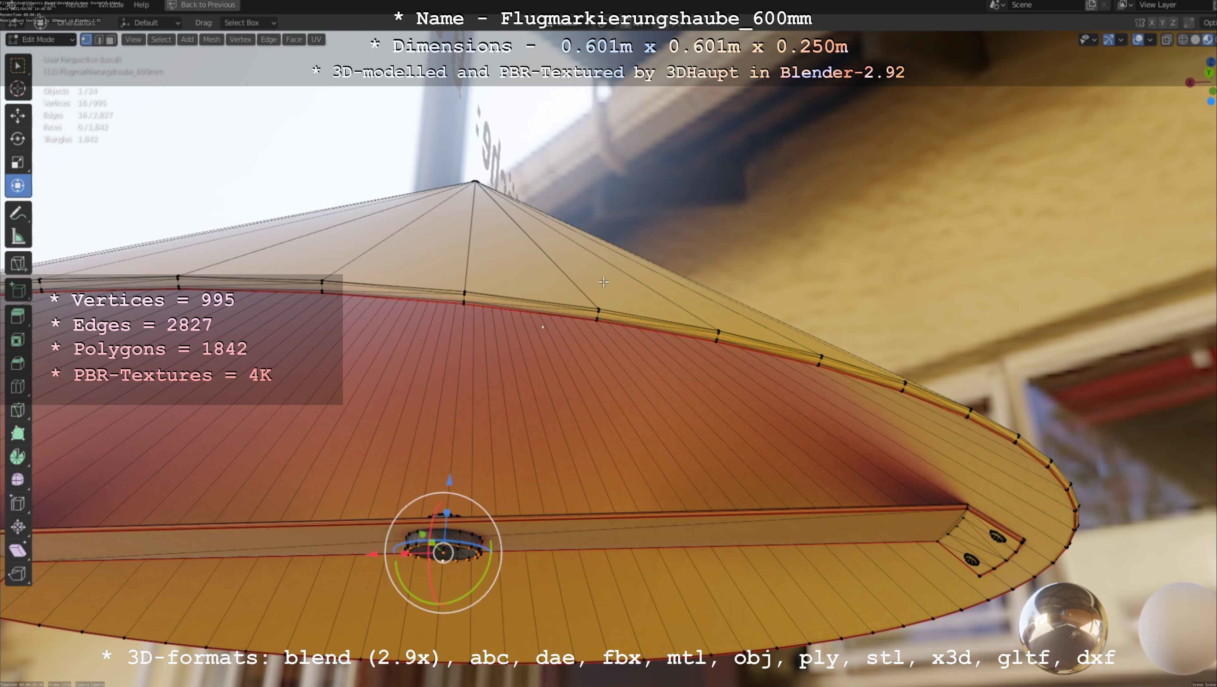 Flugmarkierungshaube 600mm Low-poly 3D model_3