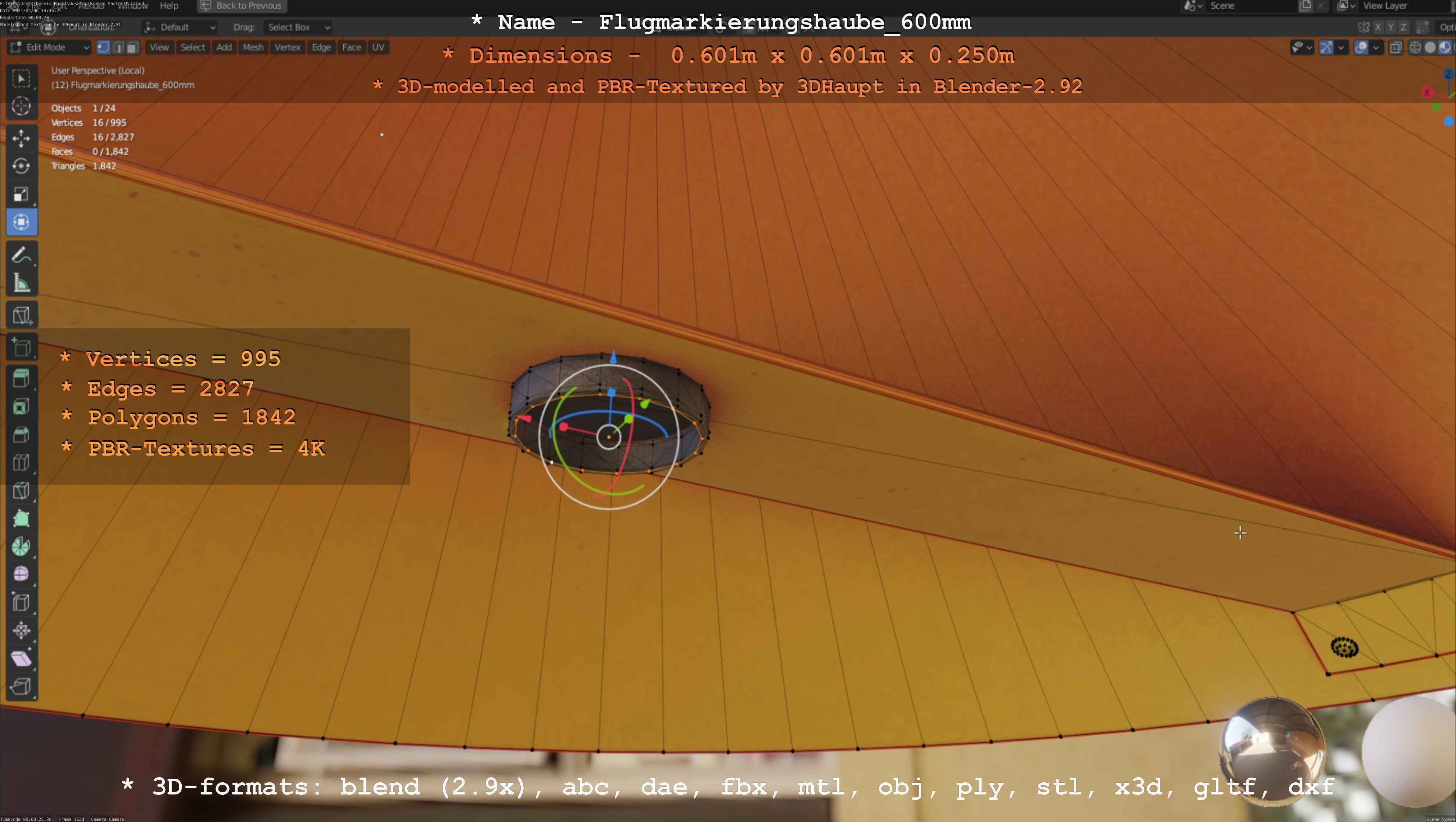 Flugmarkierungshaube 600mm Low-poly 3D model_96
