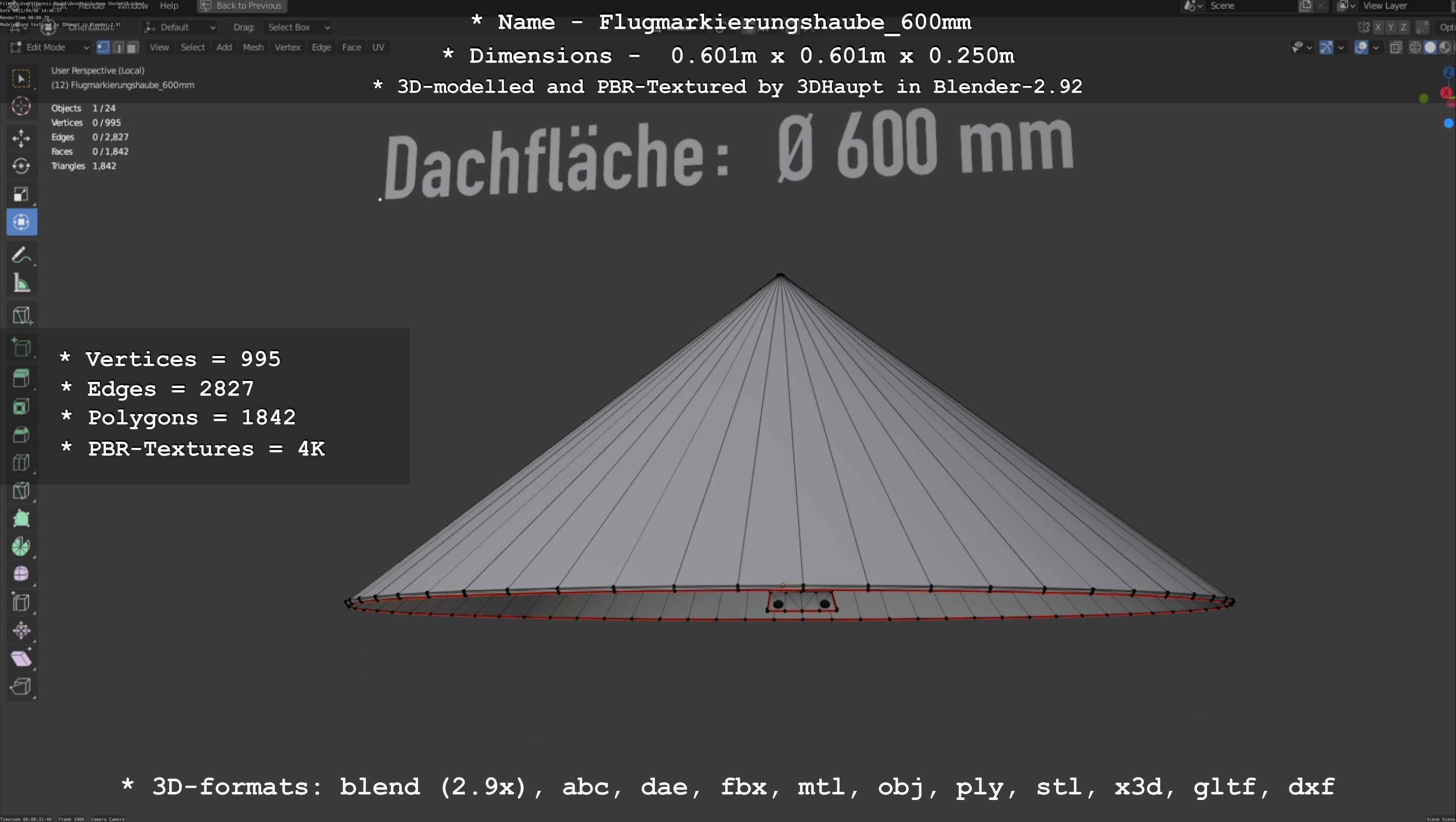 Flugmarkierungshaube 600mm Low-poly 3D model_12