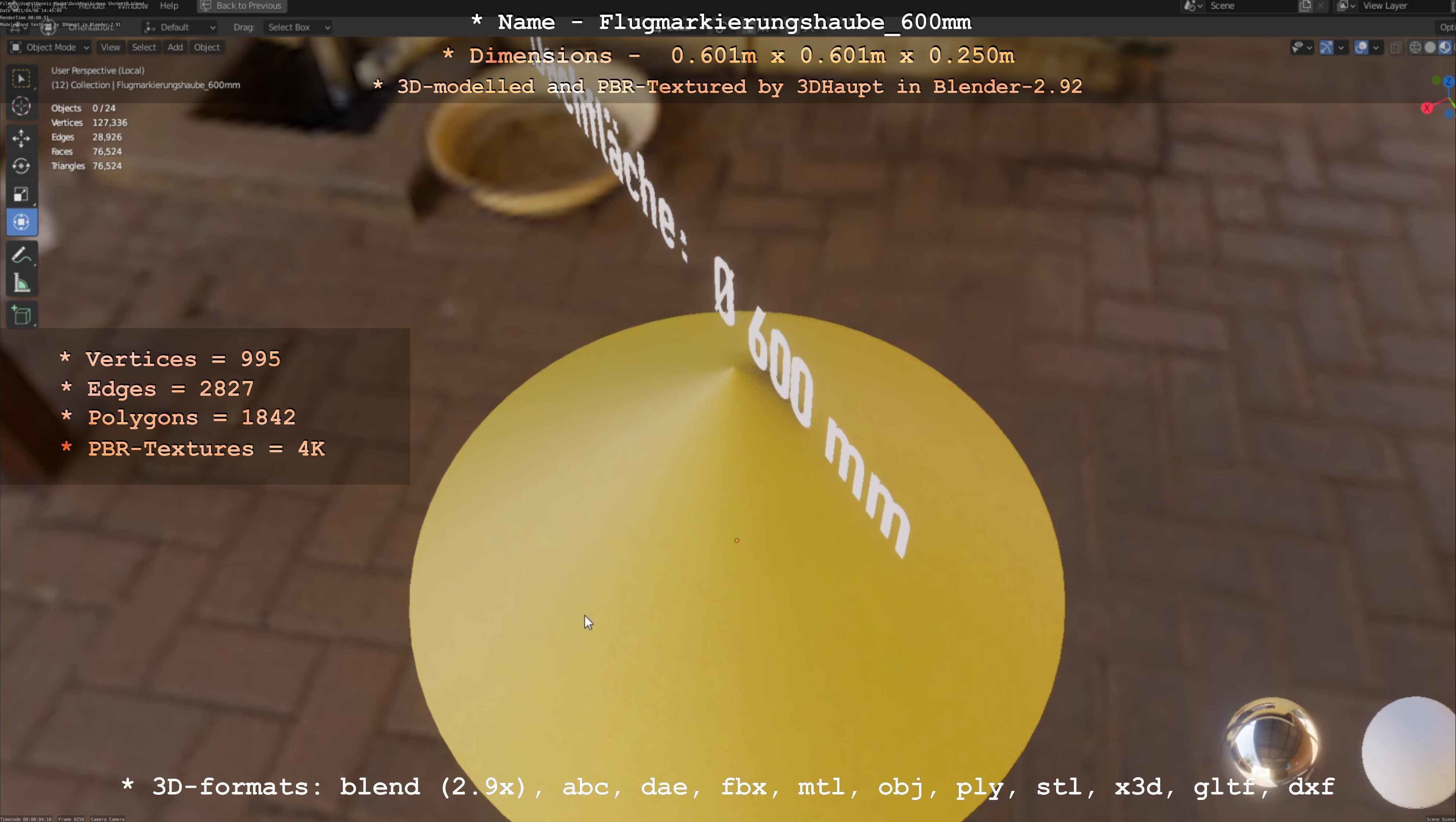 Flugmarkierungshaube 600mm Low-poly 3D model_55