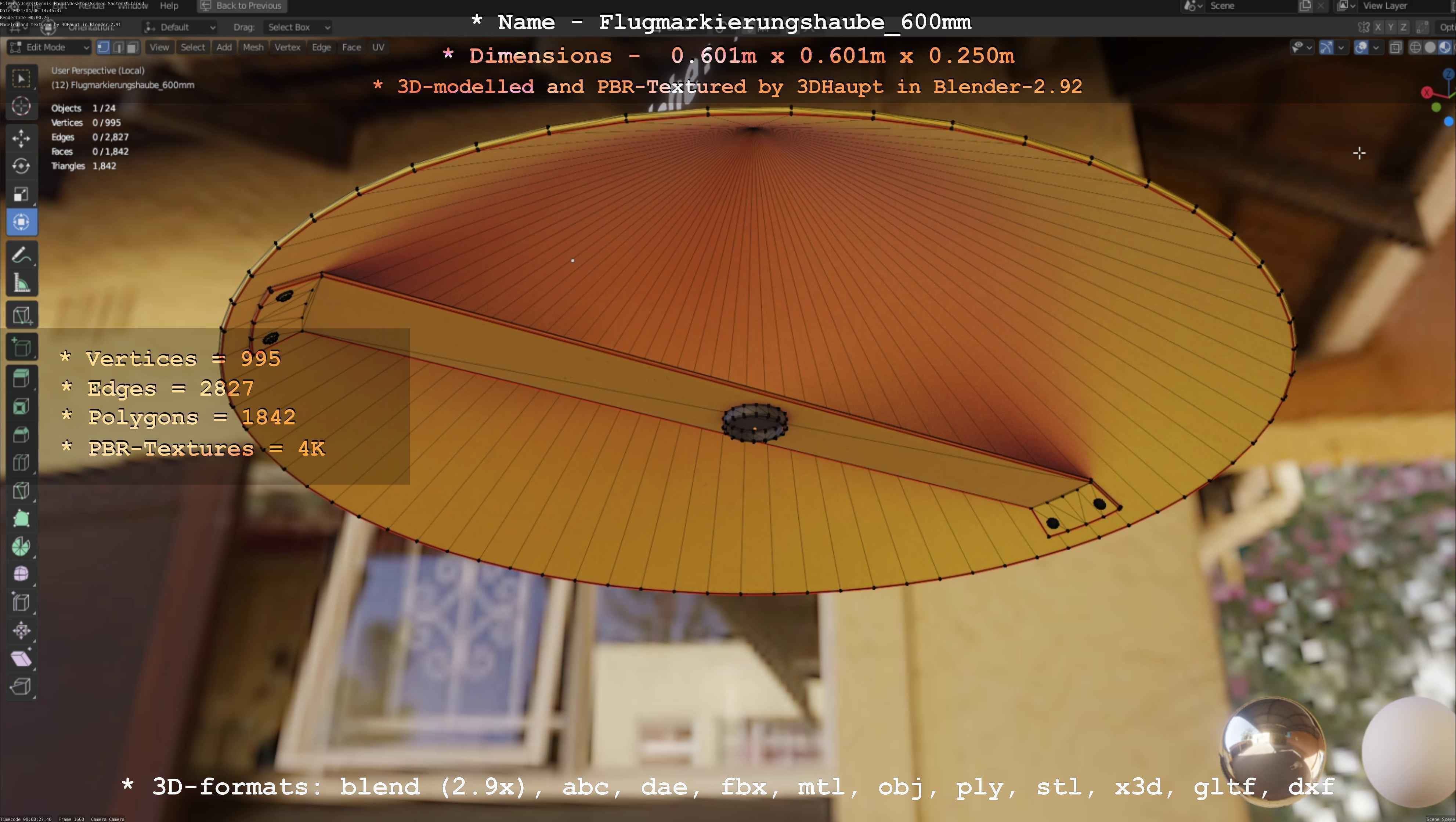 Flugmarkierungshaube 600mm Low-poly 3D model_9