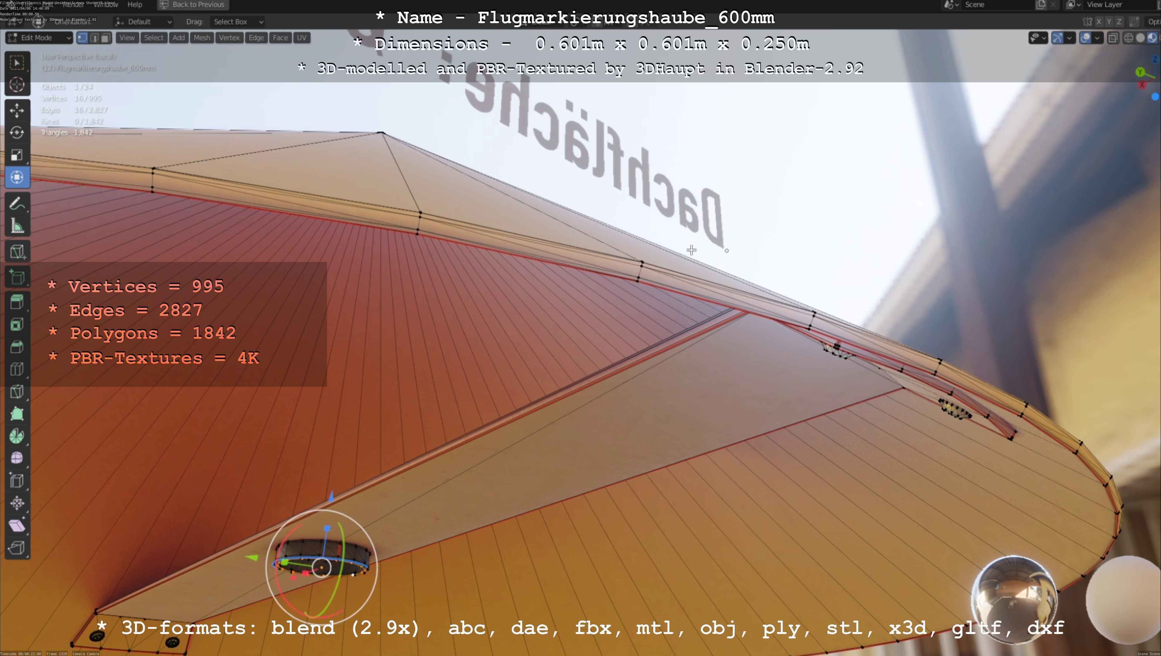 Flugmarkierungshaube 600mm Low-poly 3D model_86