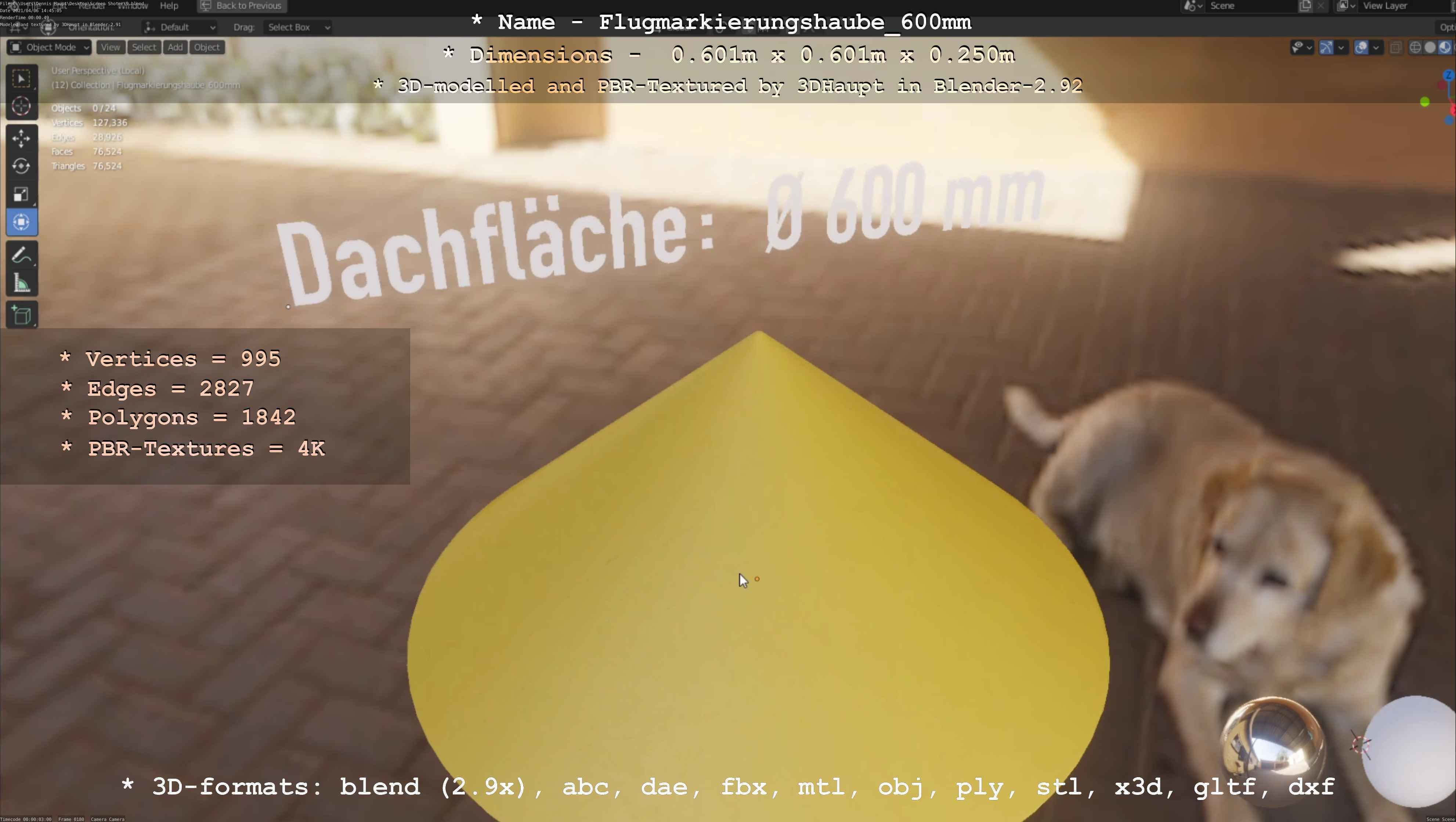 Flugmarkierungshaube 600mm Low-poly 3D model_25