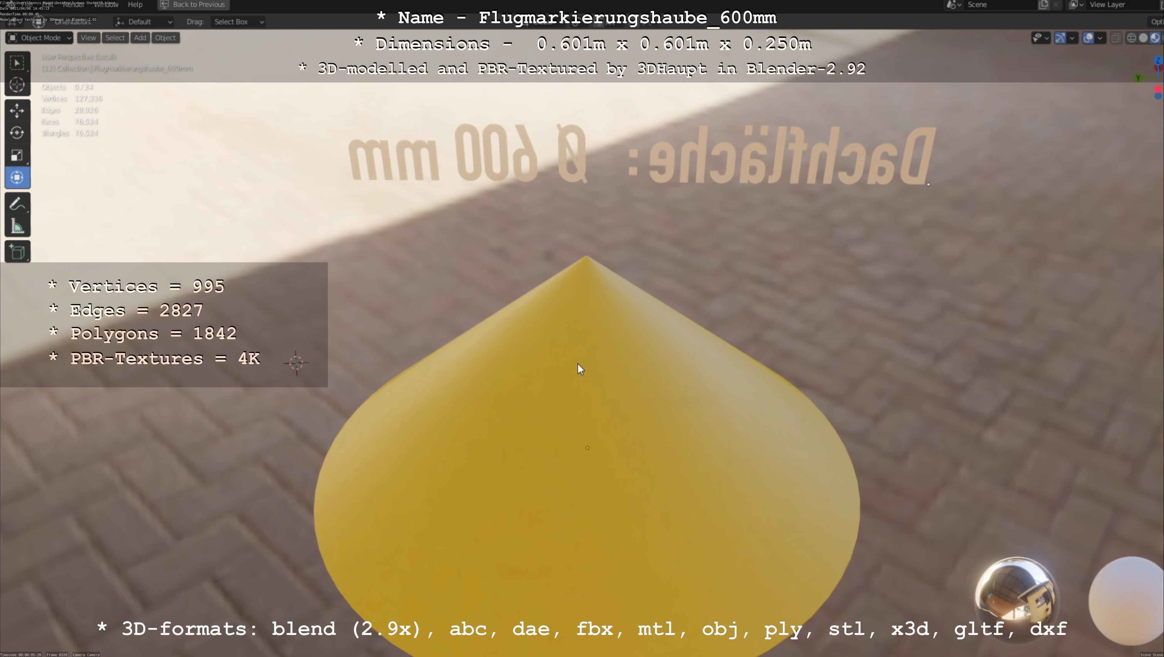 Flugmarkierungshaube 600mm Low-poly 3D model_121