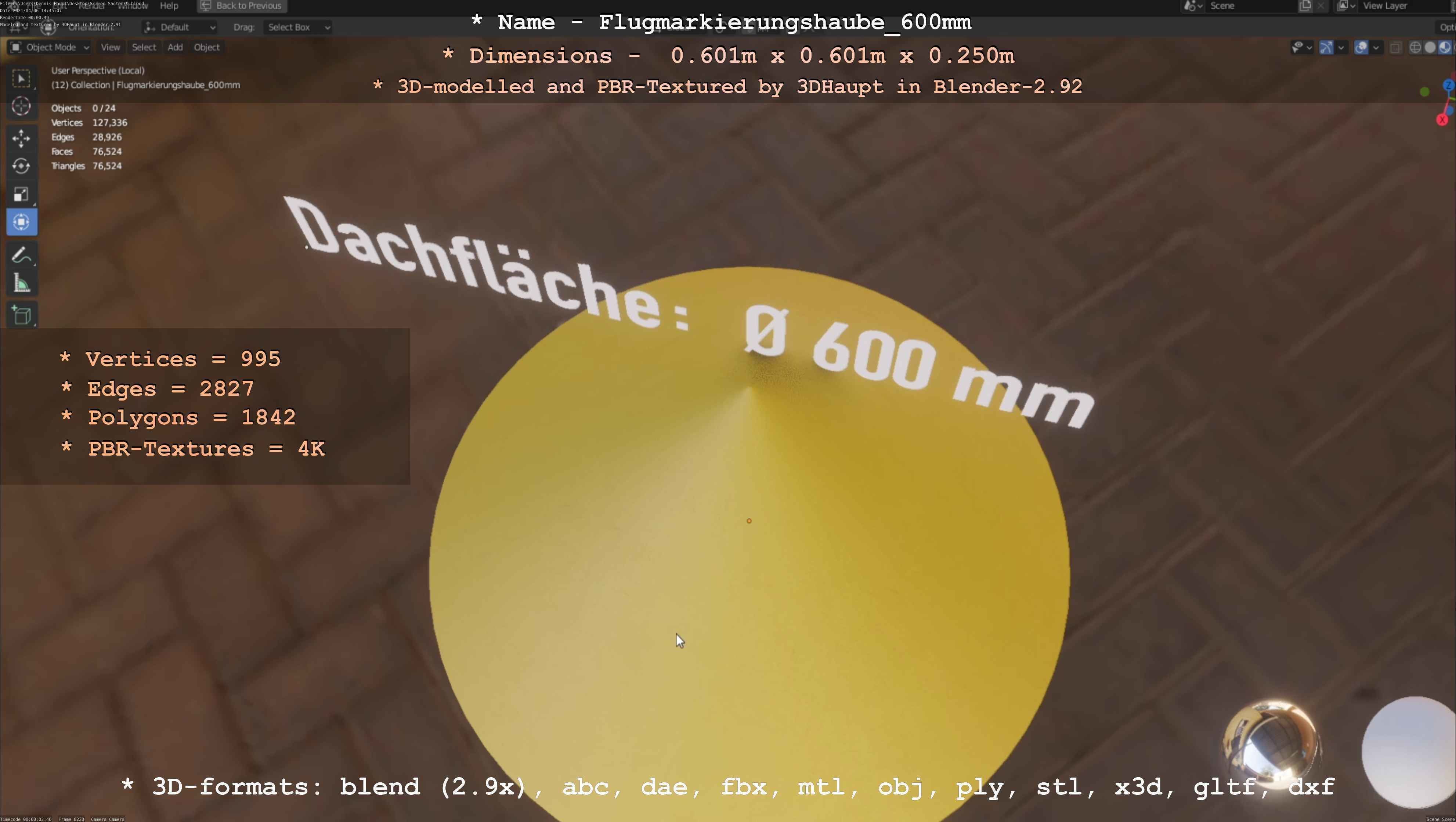 Flugmarkierungshaube 600mm Low-poly 3D model_126