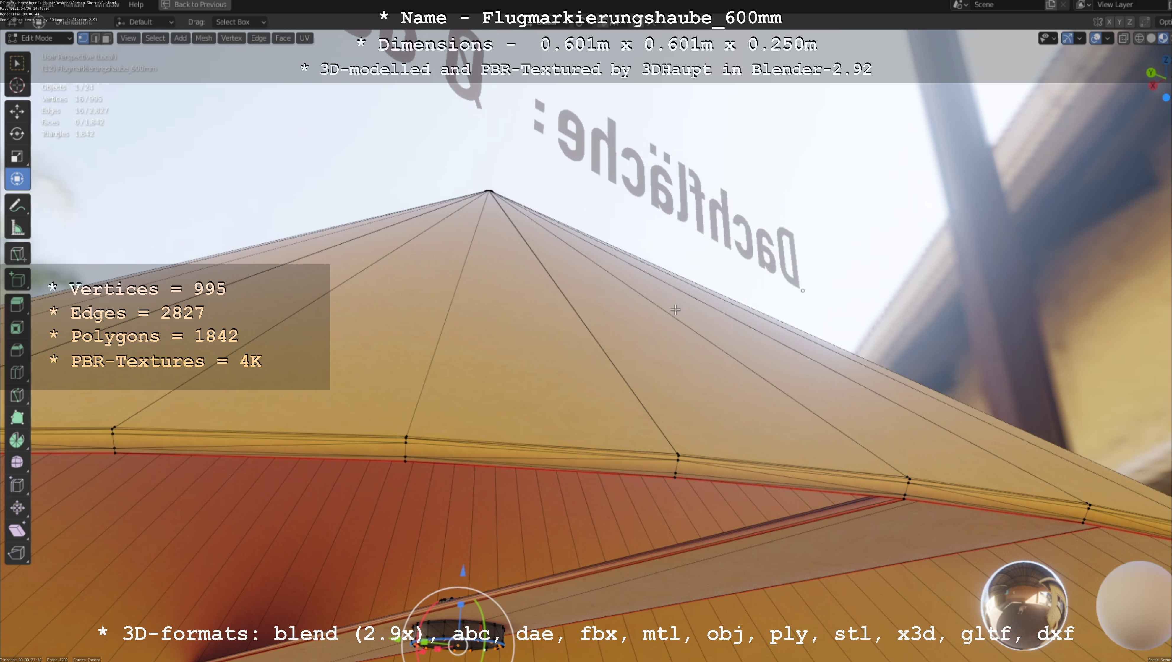 Flugmarkierungshaube 600mm Low-poly 3D model_83