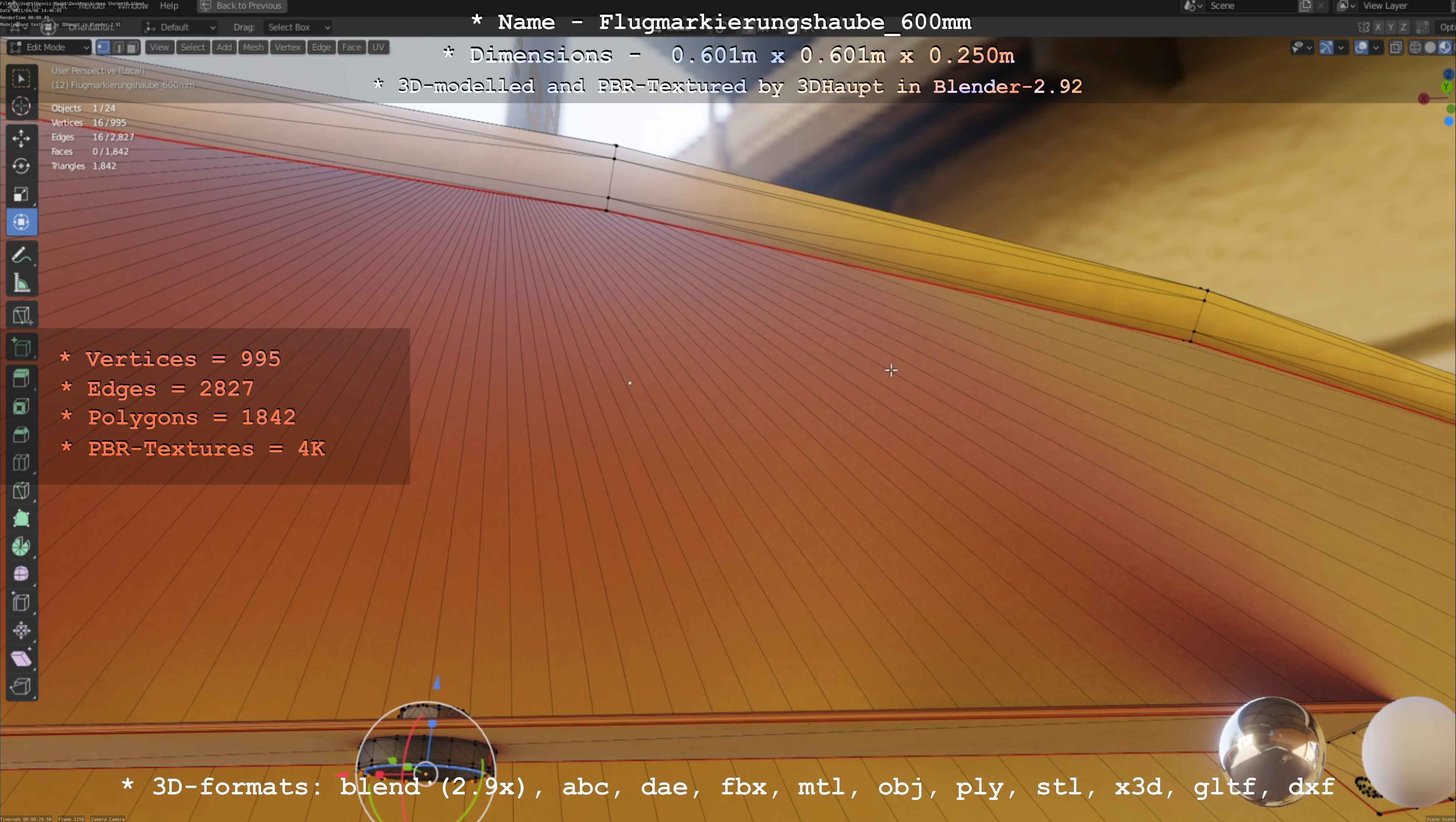 Flugmarkierungshaube 600mm Low-poly 3D model_80