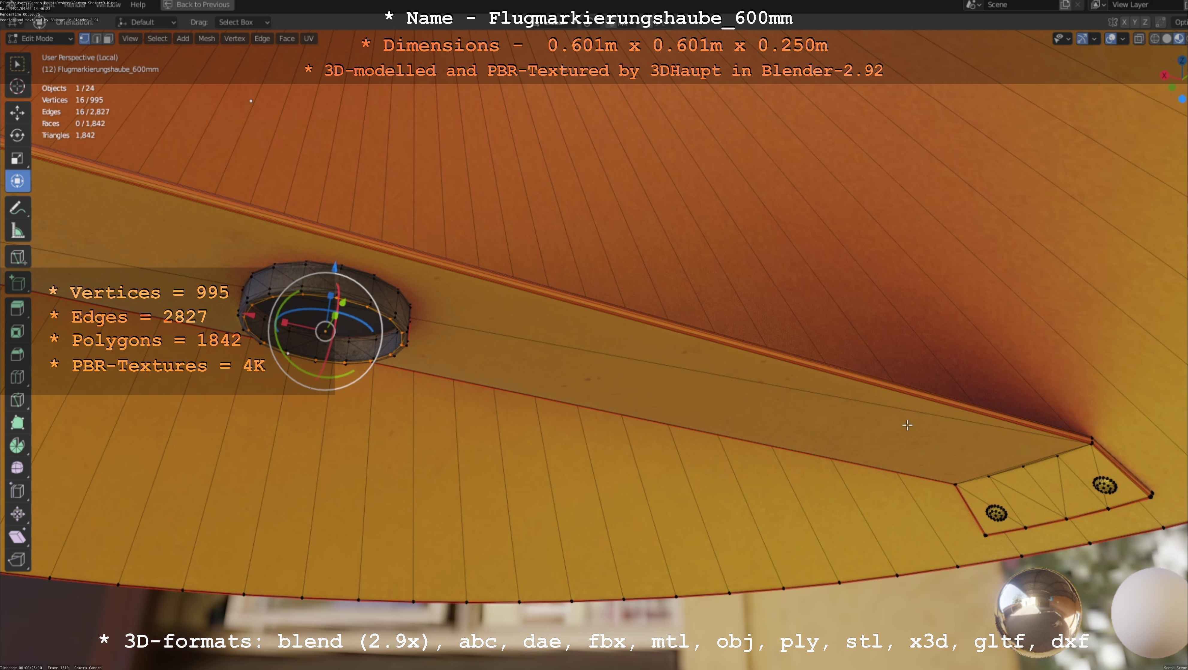 Flugmarkierungshaube 600mm Low-poly 3D model_94