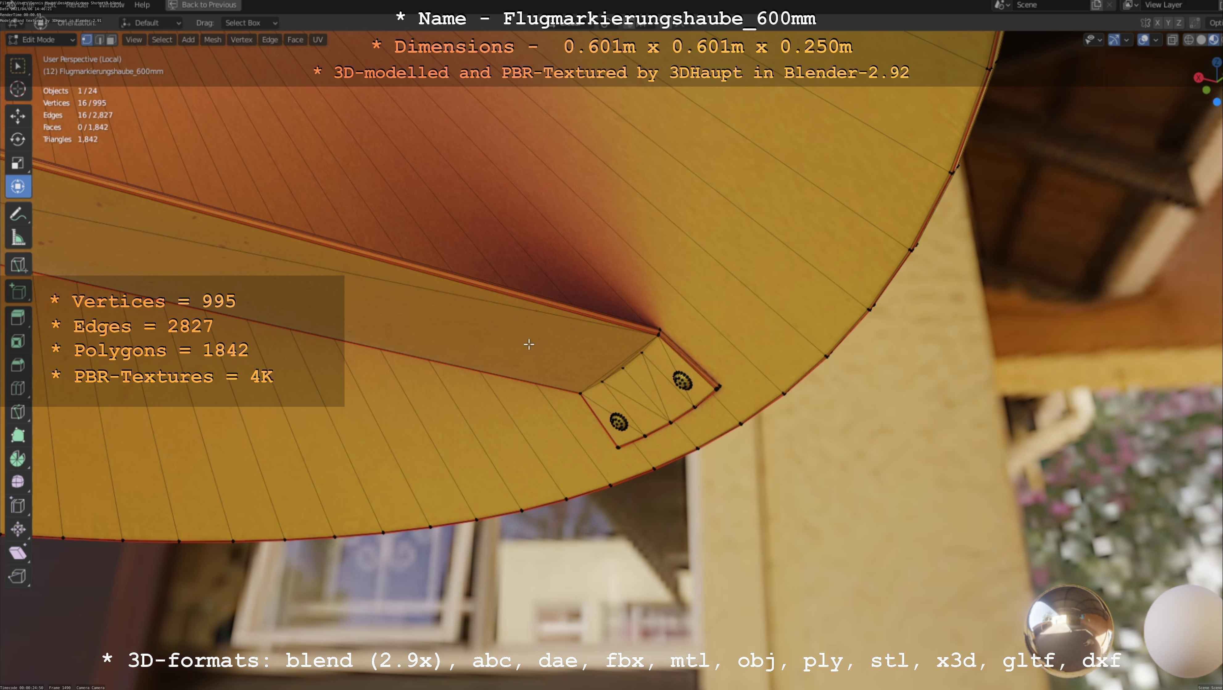 Flugmarkierungshaube 600mm Low-poly 3D model_92