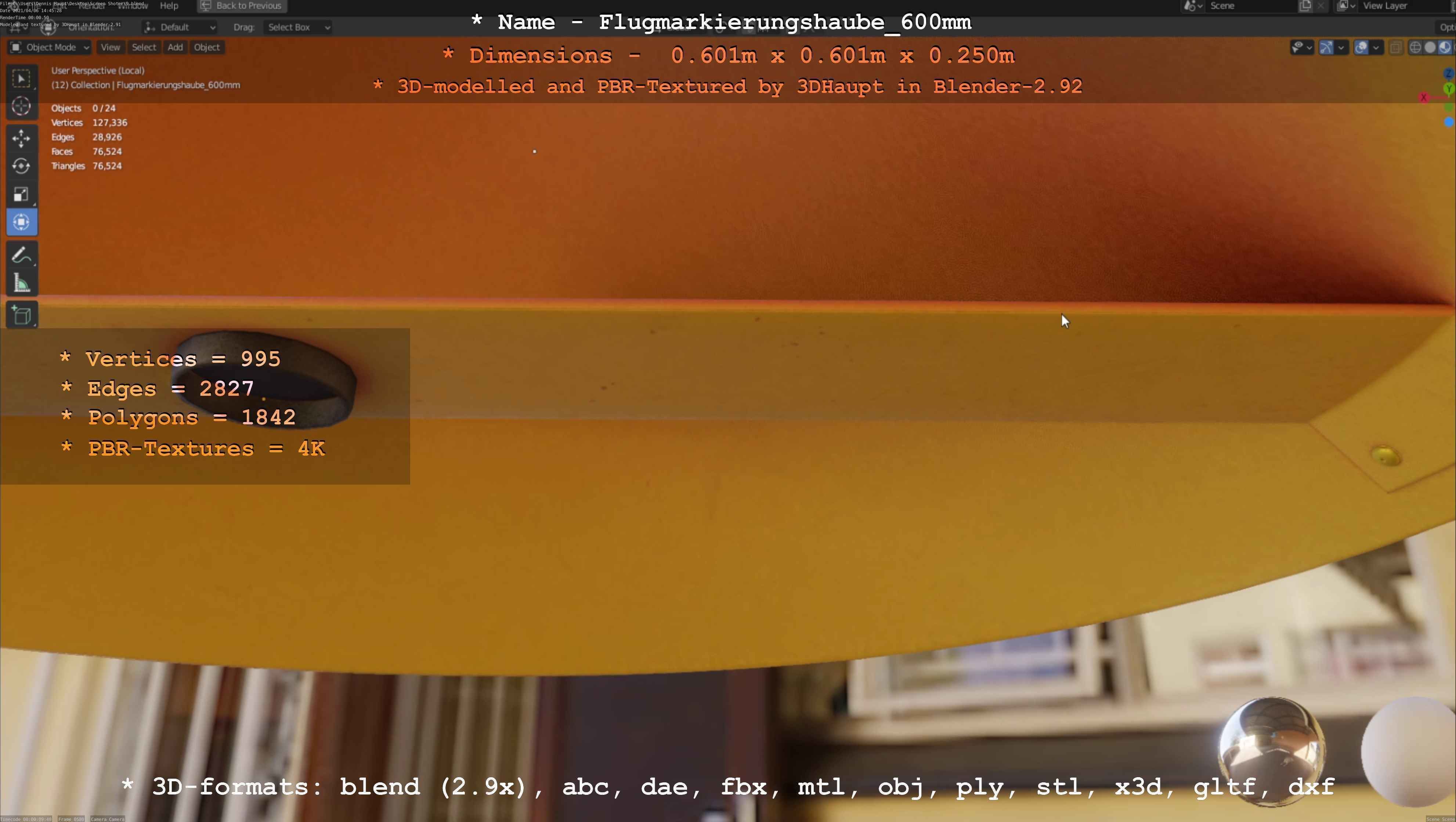 Flugmarkierungshaube 600mm Low-poly 3D model_46