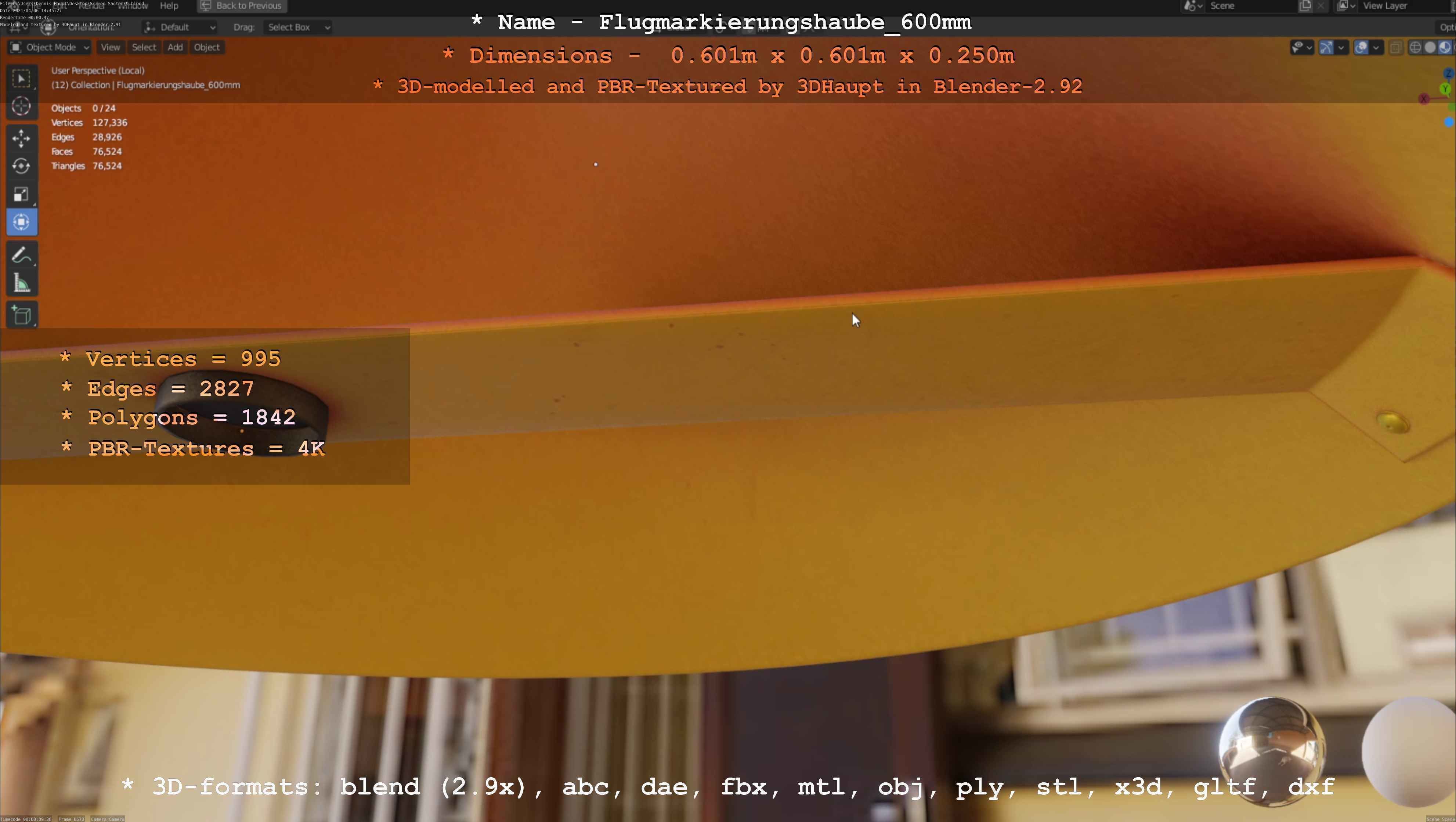 Flugmarkierungshaube 600mm Low-poly 3D model_45