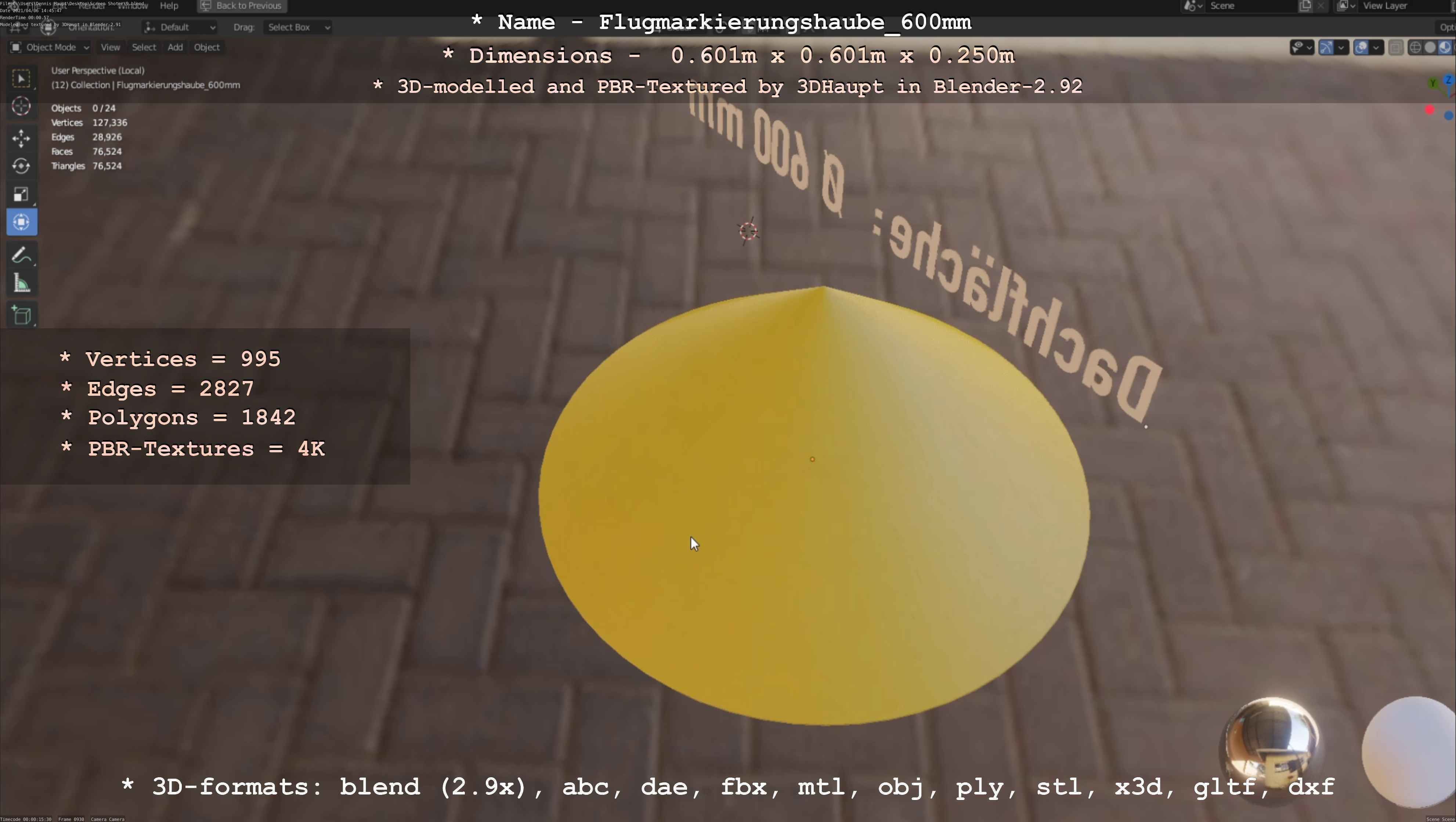 Flugmarkierungshaube 600mm Low-poly 3D model_30