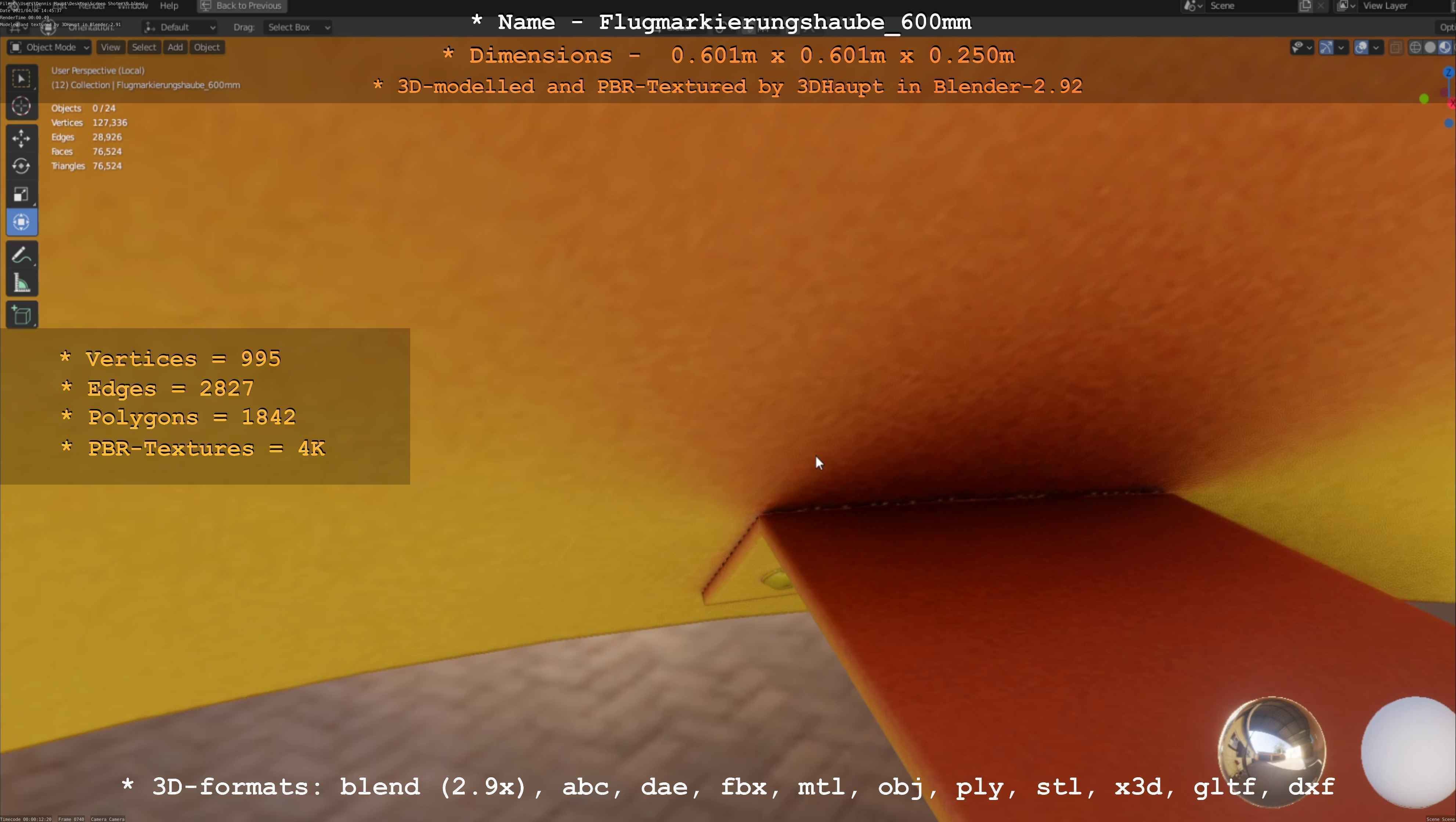 Flugmarkierungshaube 600mm Low-poly 3D model_51