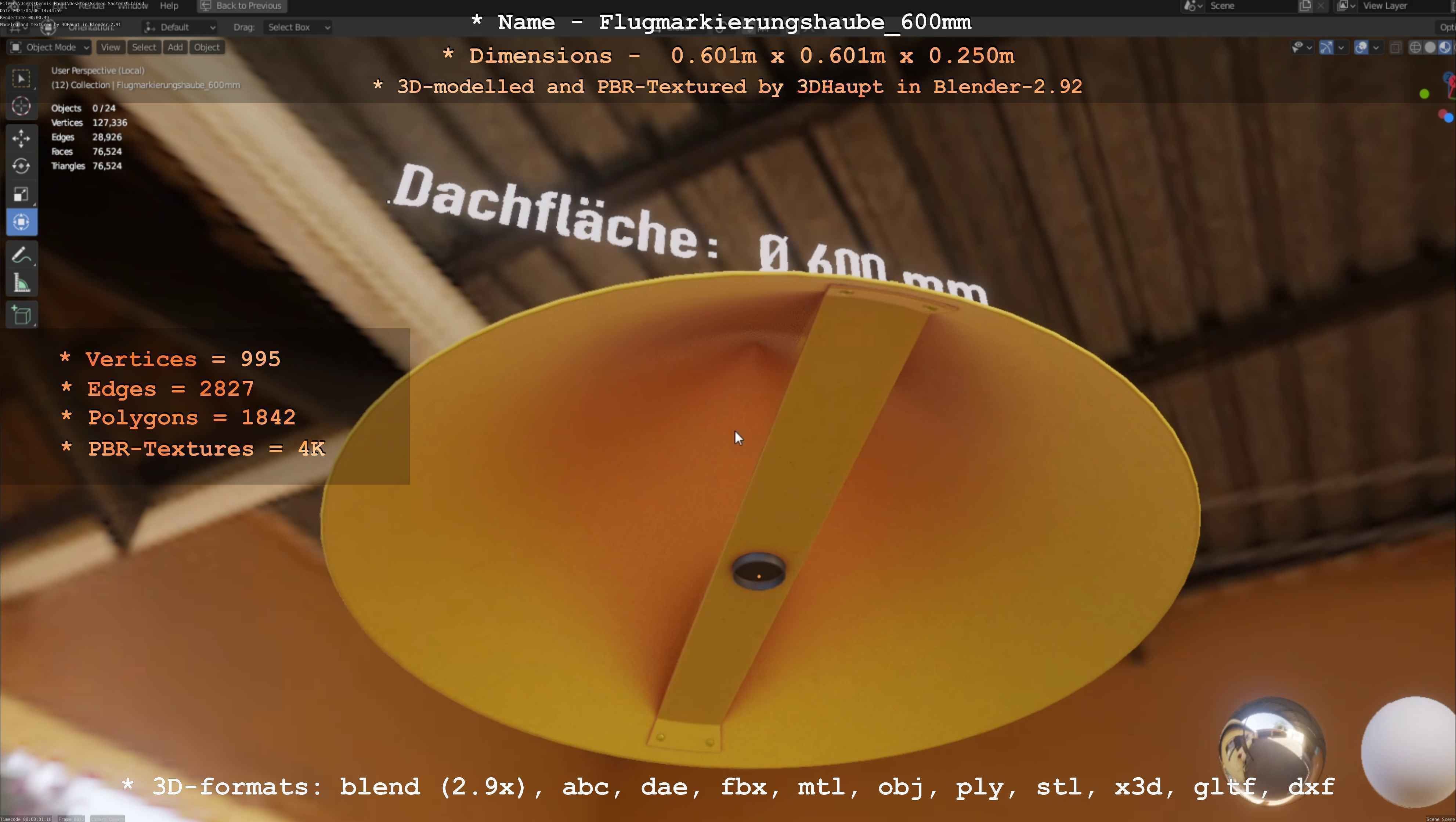 Flugmarkierungshaube 600mm Low-poly 3D model_125